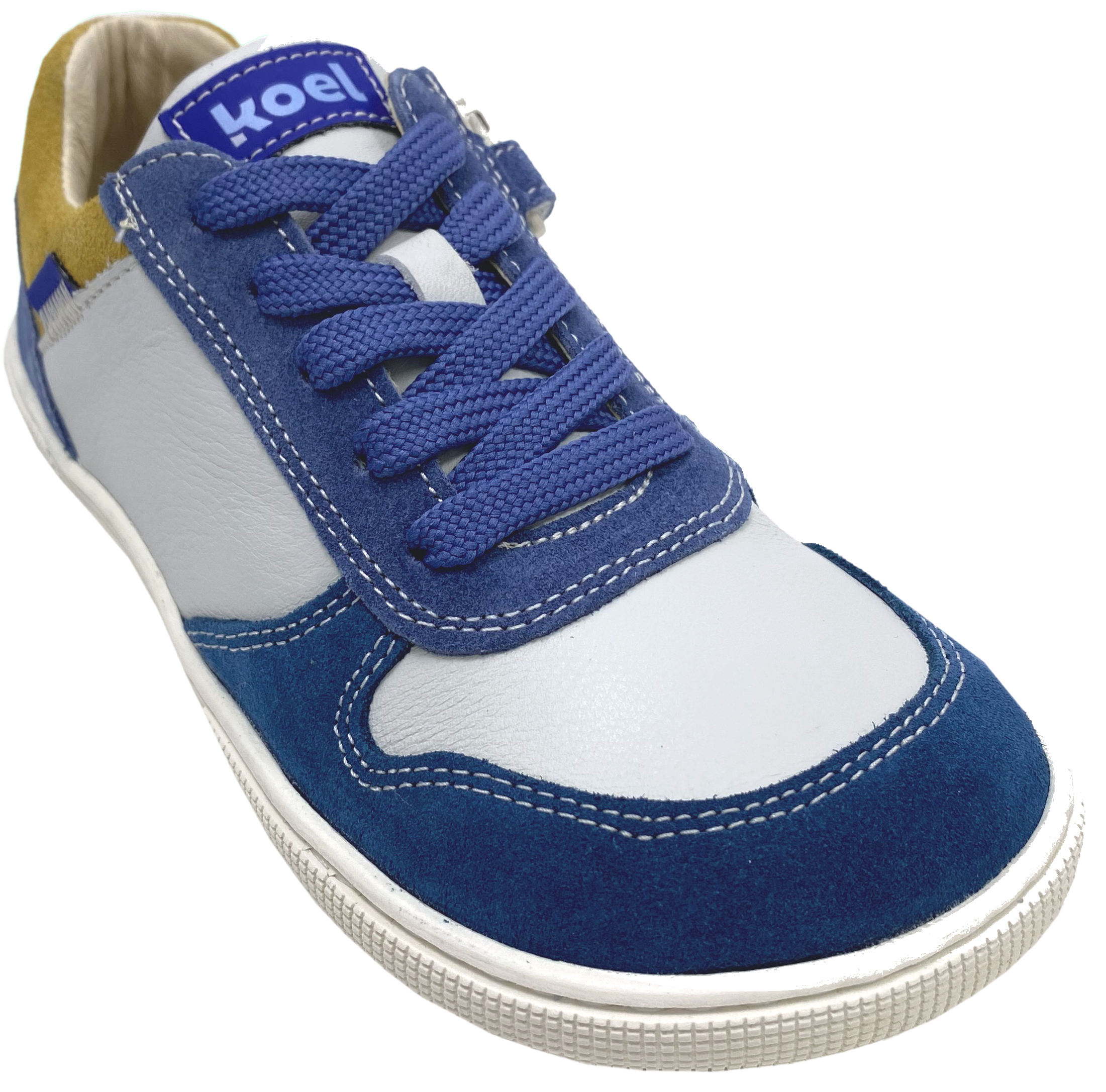 Low Top Leder Sneaker in Weiß / Gelb/ Blau Zipper & Schnürung KOEL *DATE Suede * 08M020.101