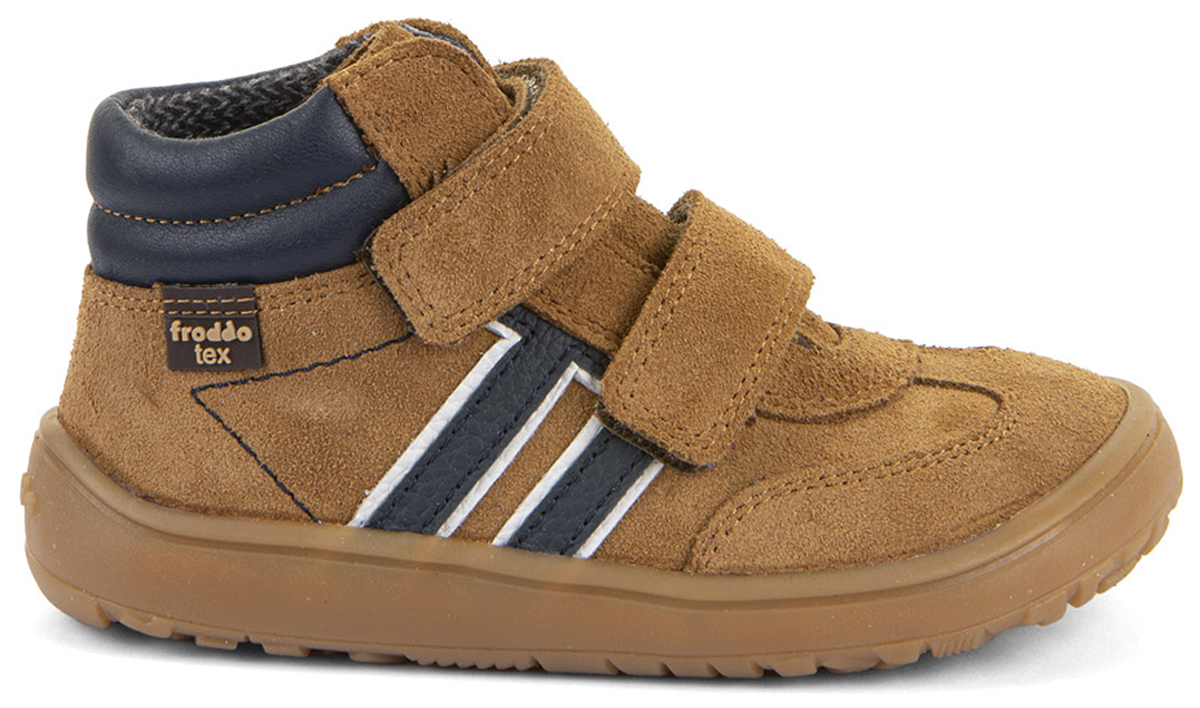 Leder Minimalschuhe Knöchelhoch + TEX Membran FRODDO Barefoot *F-Motion* Cognac / Navy G3110285