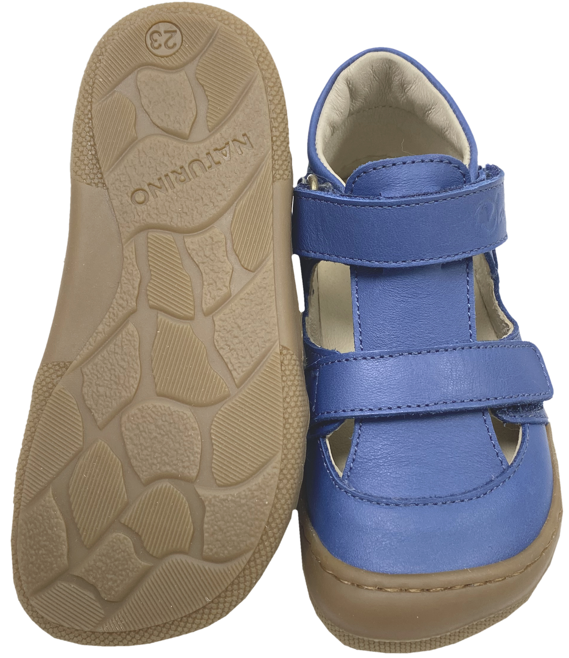 Halbsandale / Minimalschuhe aus Leder mit Doppelklett von NATURINO Barefoot "IRTYS" in Azure Taupe