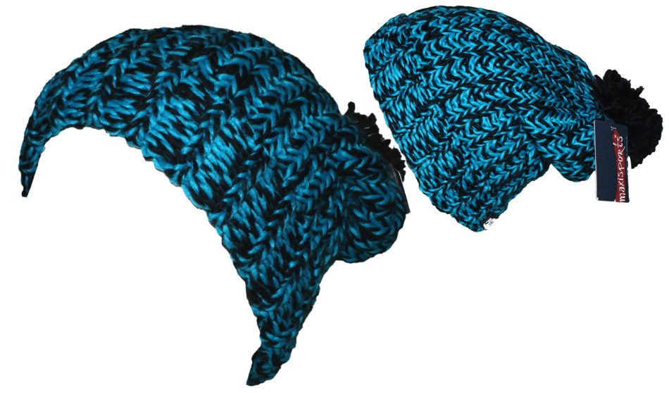 Grobstrick S.Beanie mit Bommel in Türkis Schwarz mit Fleecebesatz von MAXIMO 63573-780200
