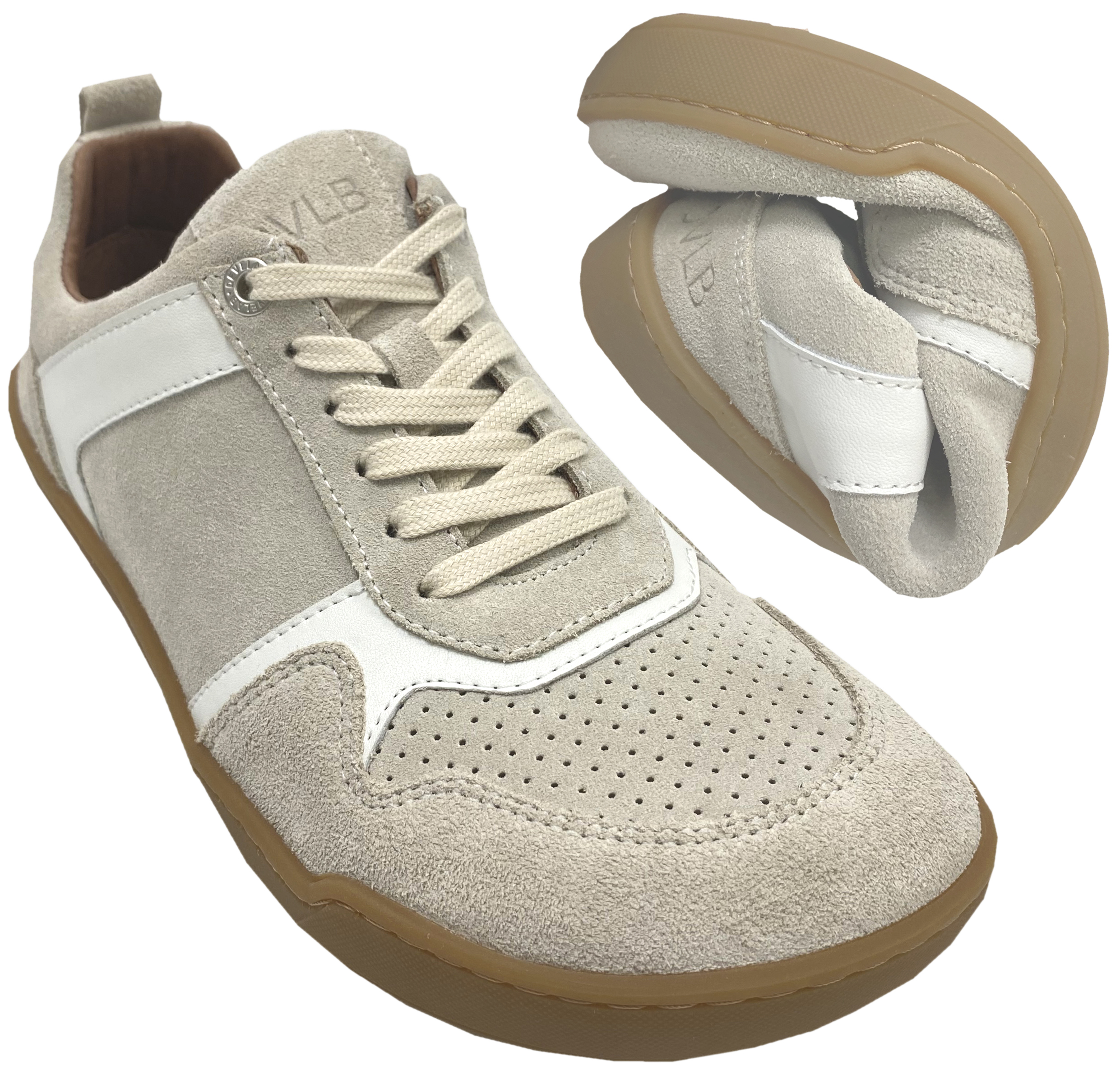 Sportlich schicke Leder Sneaker in Beige, Barfußschuhe für kräftige Füße von DEVELAB  43042