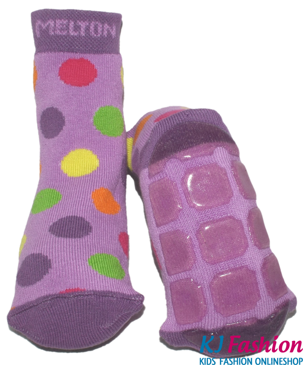 Stoppersocken aus BW Vollfrottee von MELTON * Lila mit bunten Punkten * 2177-714