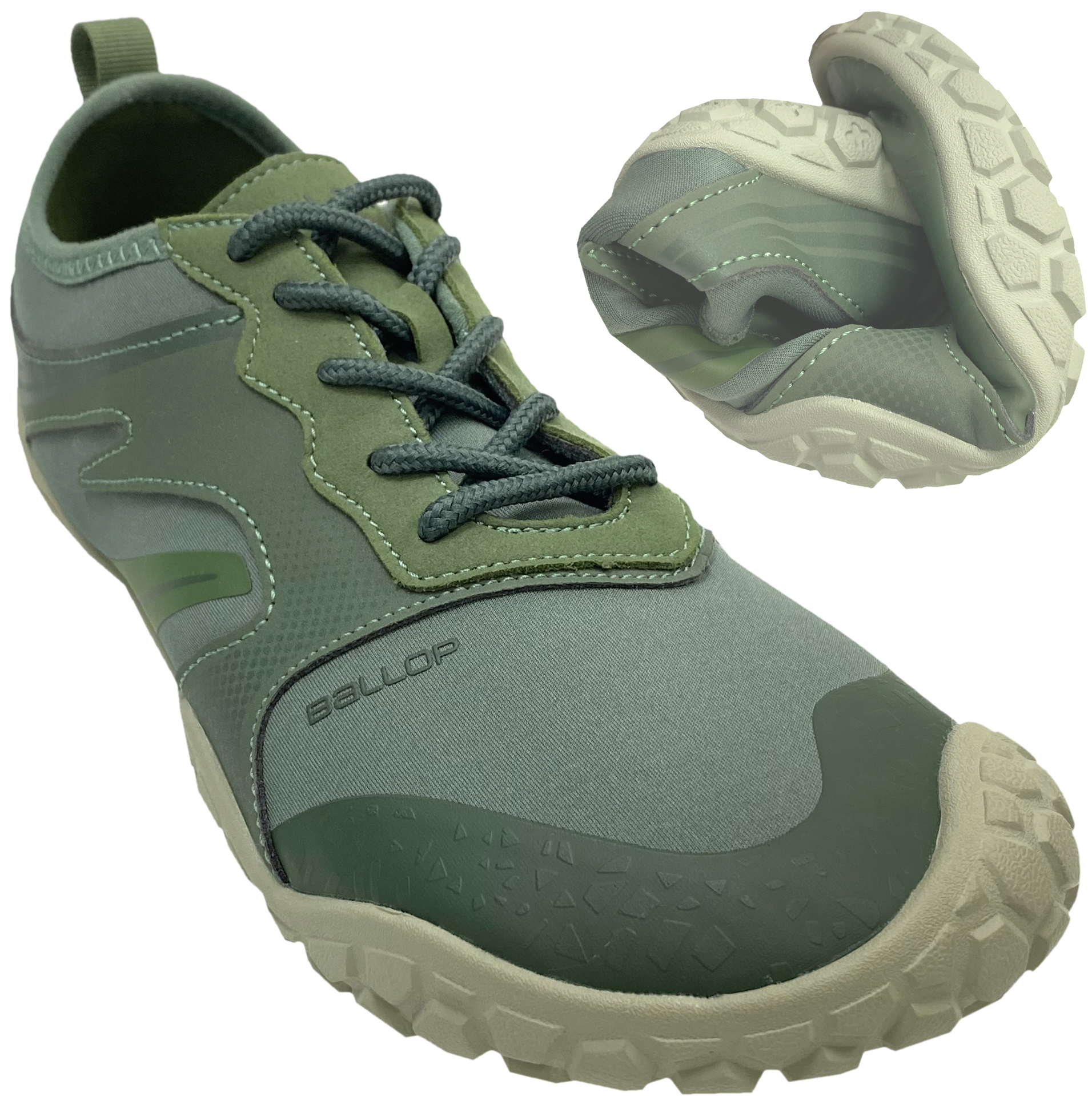 Sportlich leichter Barfußschuh aus schnelltrocknendem Mesh in Grün von BALLOP " Serengeti "