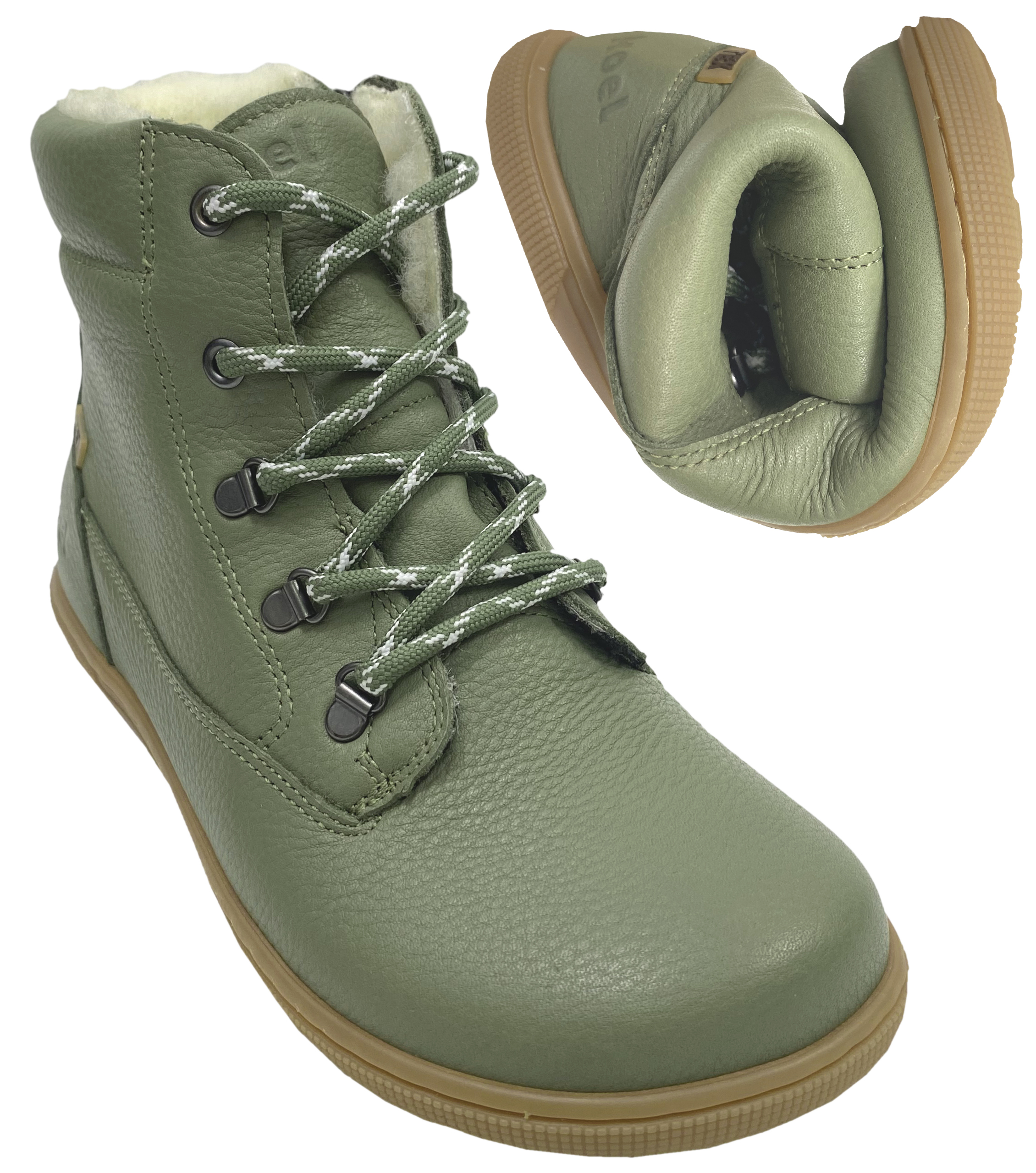 Vollleder Winterstiefel mit Schurwollfutter von KOEL Barefoot *DRY Hidro* Olive  08T021.232