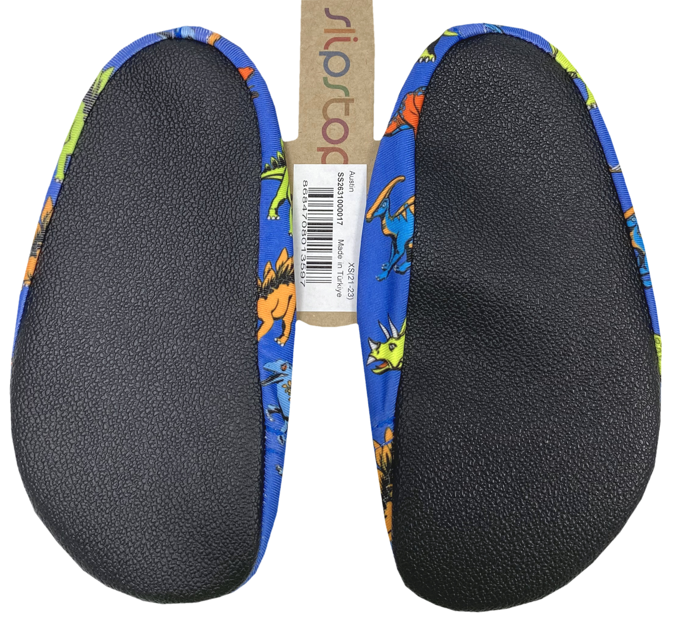 Slip Stop Badeschuhe / Turnschläppchen Barfußschuhe *Austin / Dinos auf Kobaltblau *