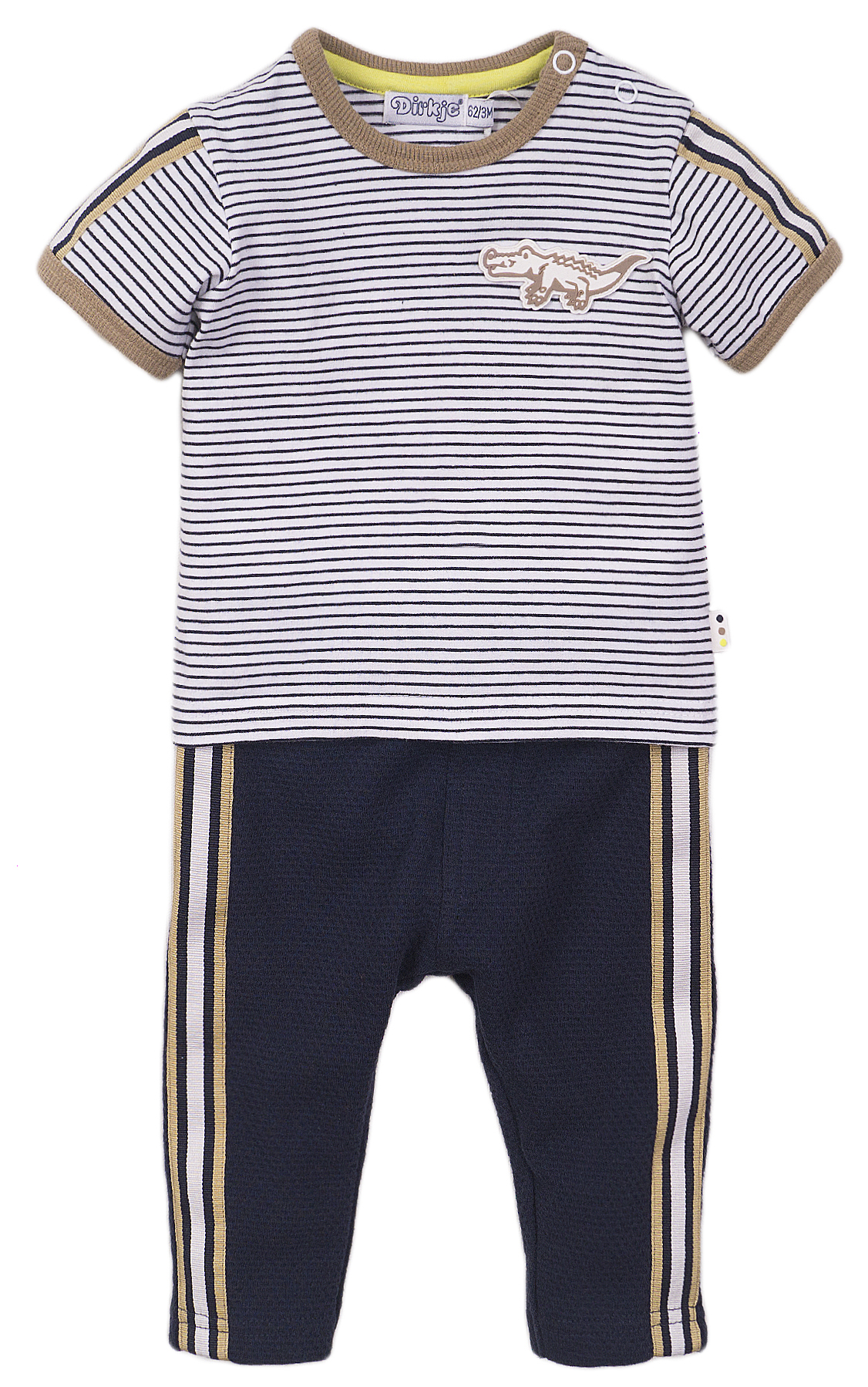Jungen Set: Ringel Shirt Kurzarm Navy / Weiß + lange Sweatpants in Navy von DIRKJE 38451