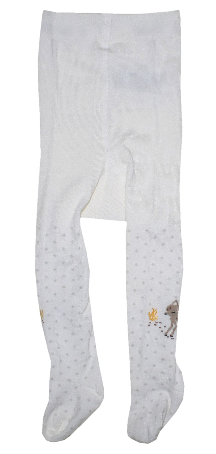 Süße Strumpfhose in Wollweiß, mit Grau / Beigem Rehkitz Motiv aus BW Mix von MAXIMO 333800