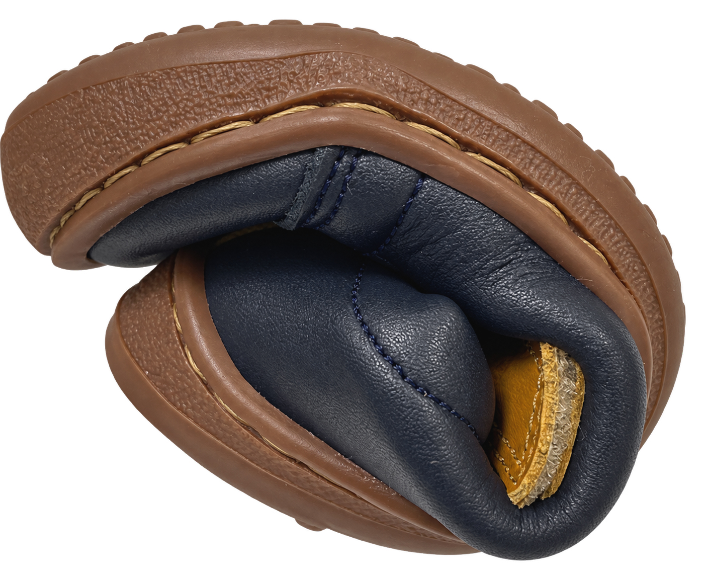 Leder Sneaker / Barfußschuhe von FLEXI NENS in Marine / Ocker Gelb mit Klett & Zierschnürung 9006-R