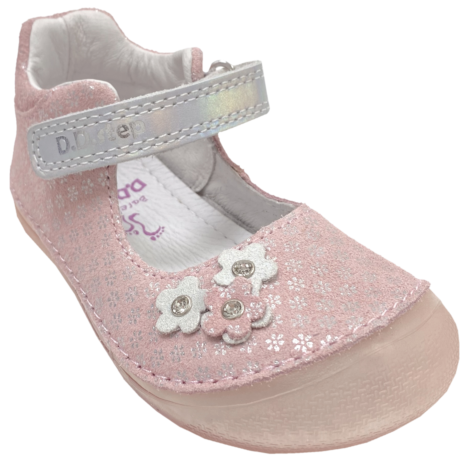 Leder Ballerina in Rosa Glitzer mit Klettriemen Minimalschuhe / Barfußschuhe von D.D.Step Barefoot