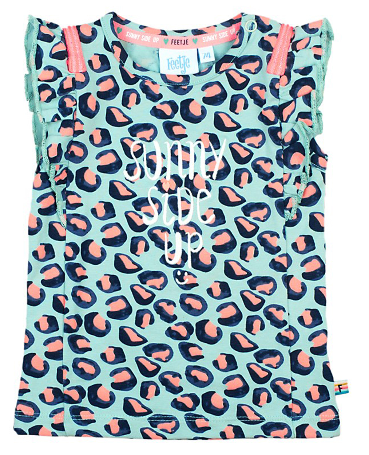 Freches Top mit Volant Besatz in Mint mit Leo Print in Neon Orange von FEETJE  "Botanic Blush" 0573