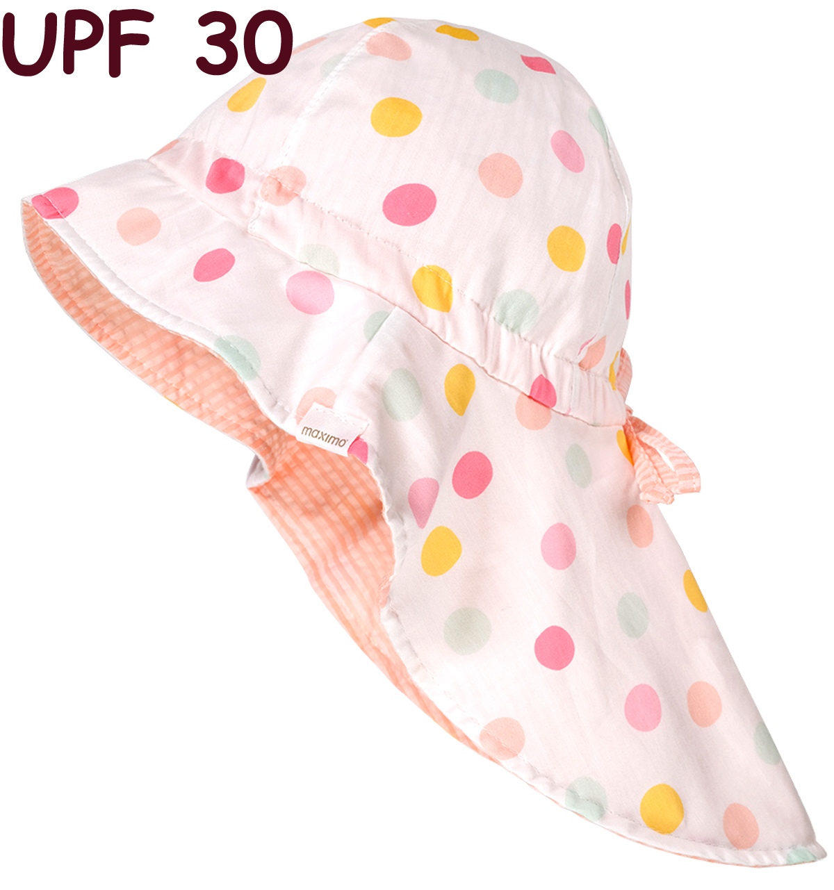 Sonnenhut verstellbare Paßform, Nackenschutz, z.binden, UPF 30 Apricot DOTS v. MAXIMO 115000