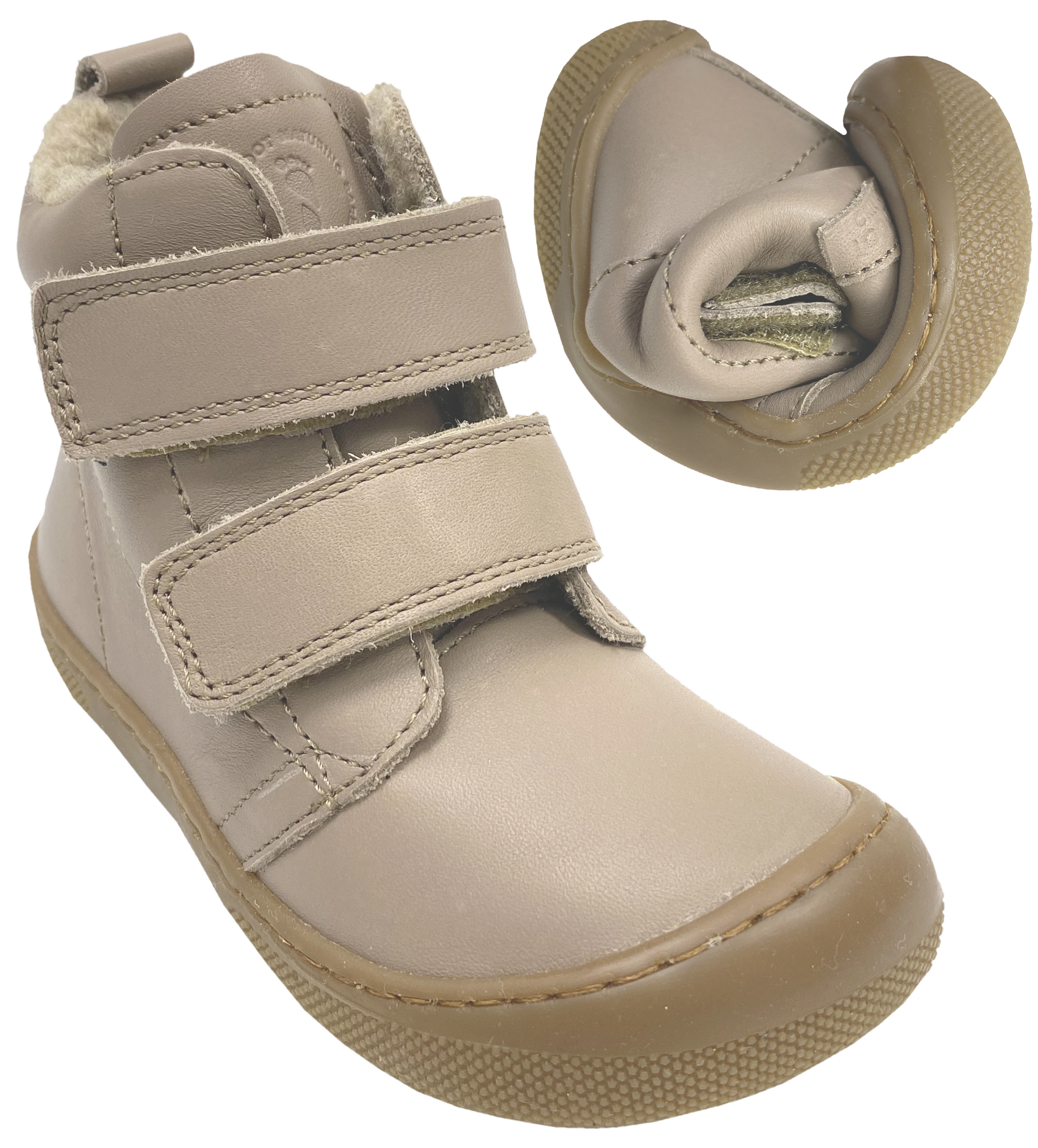 Woll gefütterte leichte Barfußschuhe / Winterstiefel in Taupe / Beige > NATURINO Barefoot < WIGGHI