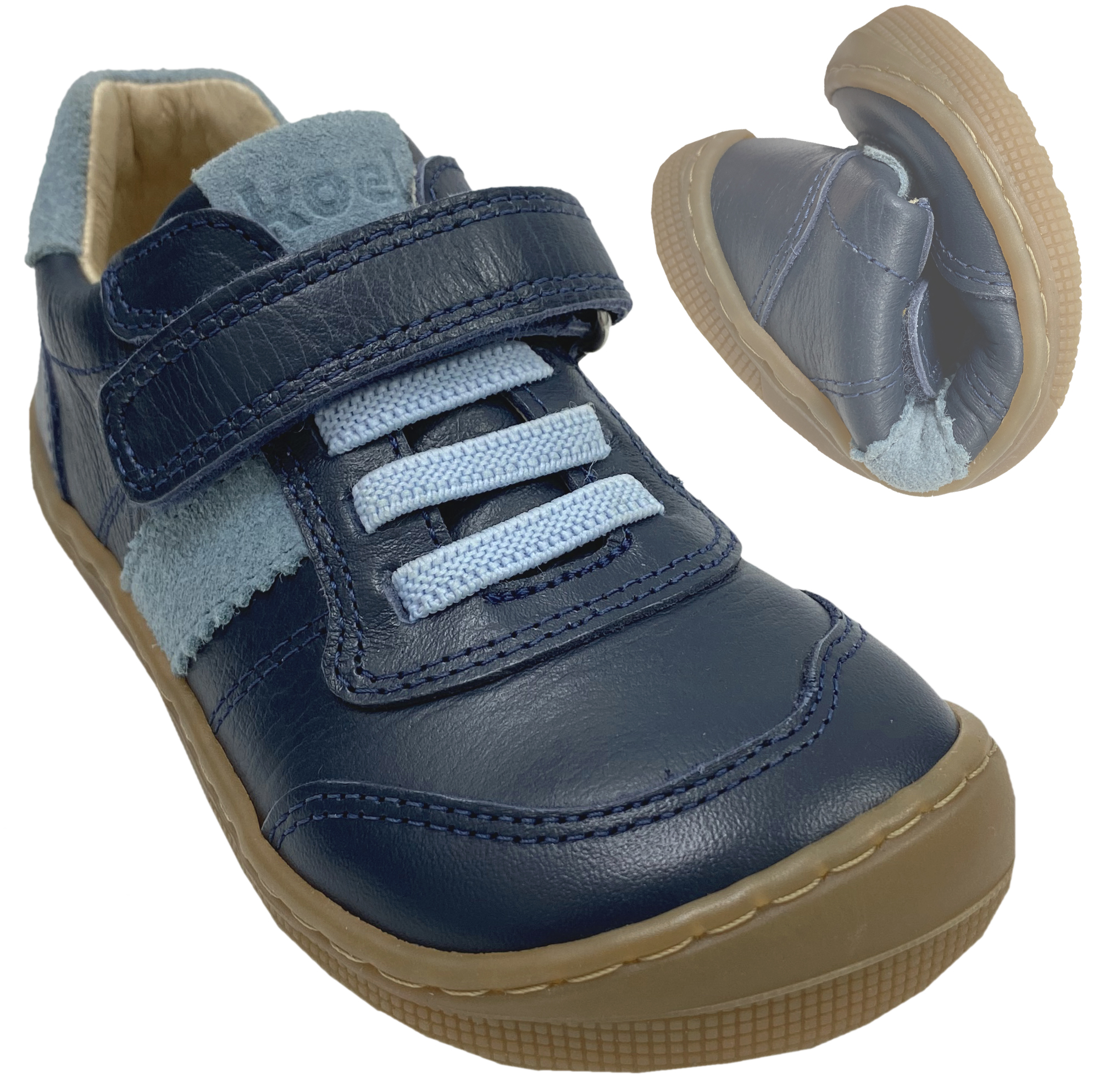 Low Top Leder Sneaker mit Klett in Blau / Navy DYLAN Leather 3.0 von KOEL Barefoot