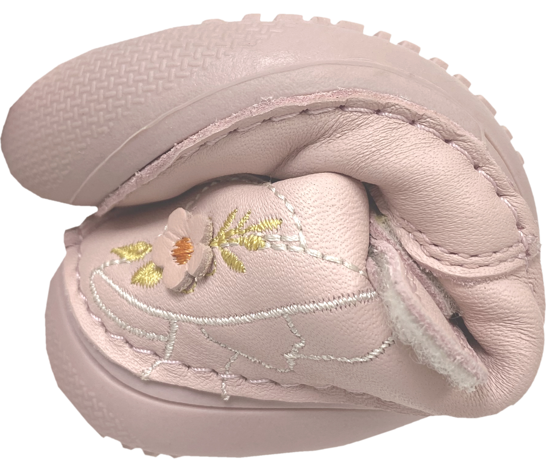 Leder Sneaker, knautschige Minimalsohle, Blütenstick auf Rosa von D.D.Step Barefoot