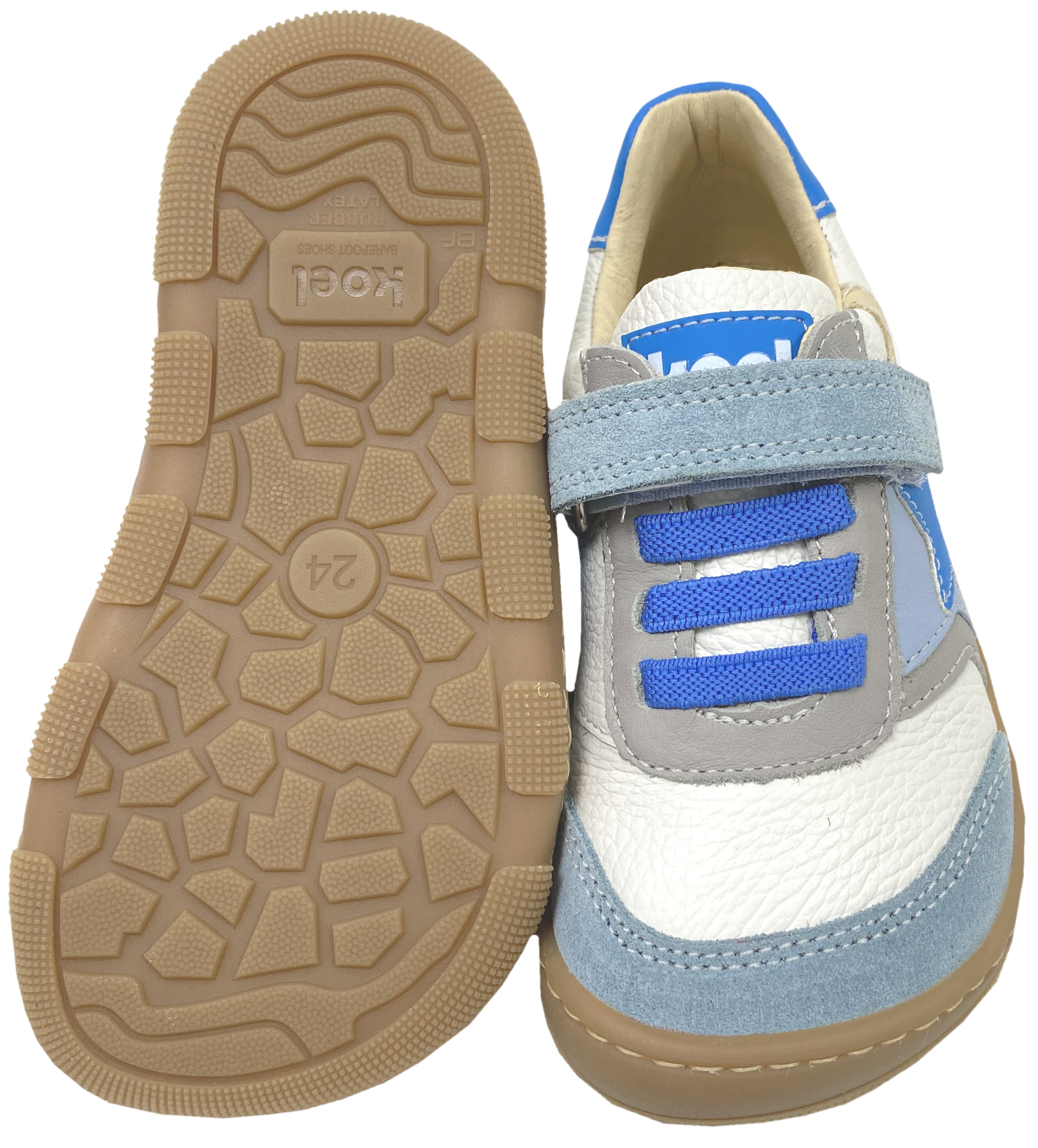 Barfuß Sneaker Blau Weiß Beige Stern, Extra Weite & Breite *Kody Leder * von KOEL Barefoot 15W006.101