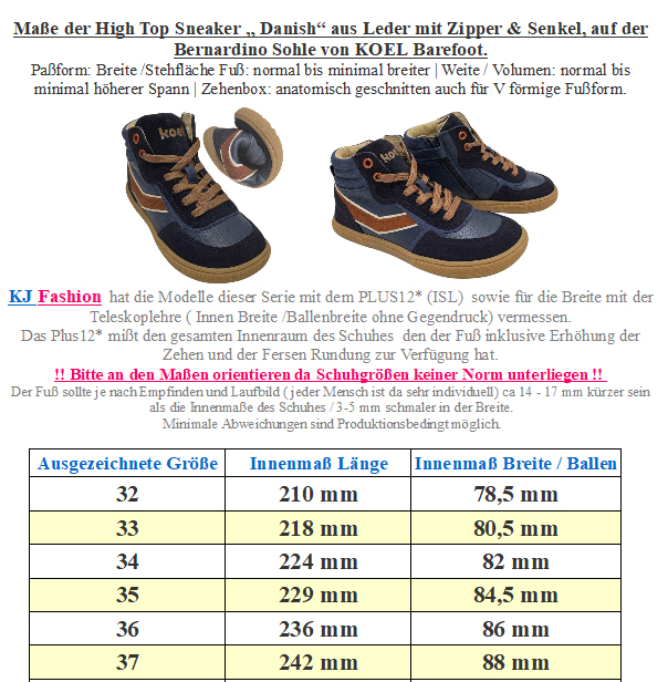 High Top Sneaker DANISH Classic KOEL Barefoot in Navy / Rostbraun Zipper & Schnürung 08M028.111