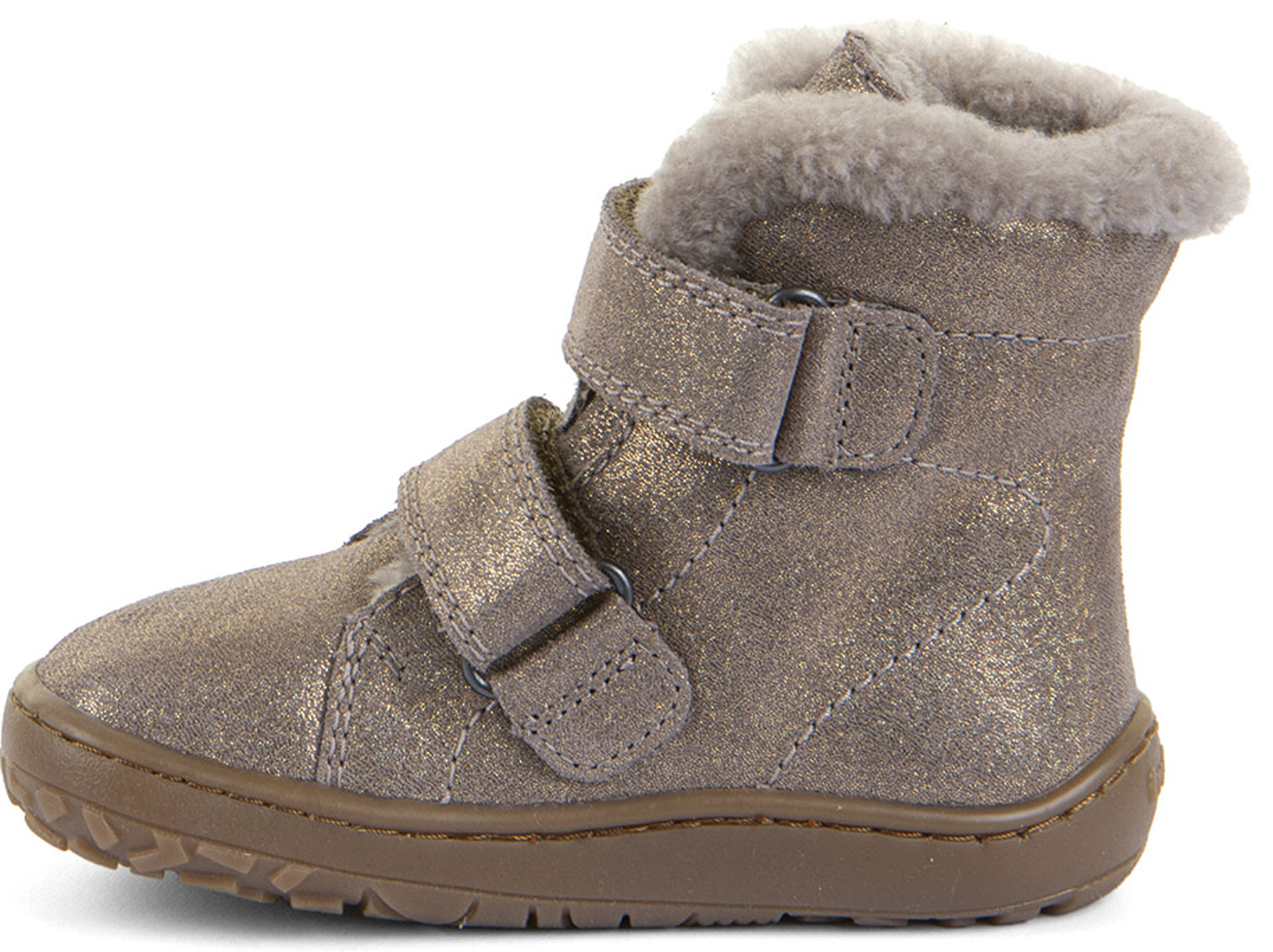 Barfußschuhe / Winterstiefel Nappaleder Bronze / Beige Glitzer mit Lammfellfutter von FRODDO Barefoot G3160248