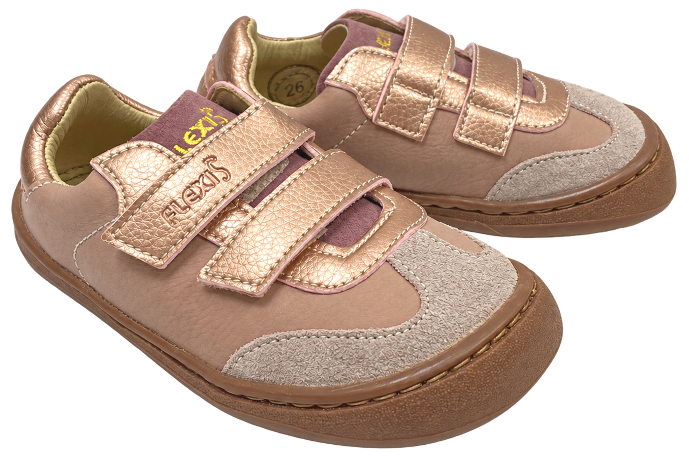 Leder Sneaker / Barfußschuhe von FLEXI NENS in Nude Rose Glitzer 9022-R