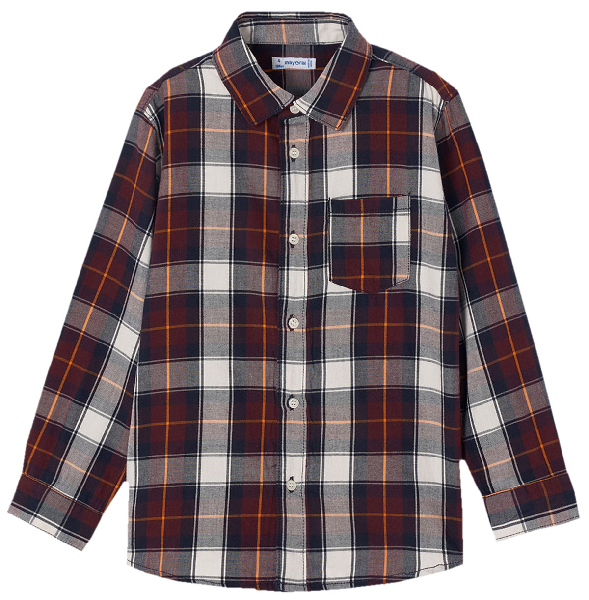 Sportlich lässiges Karo Hemd Langarm in Braun / Orange / Weiß kariert von MAYORAL 4185