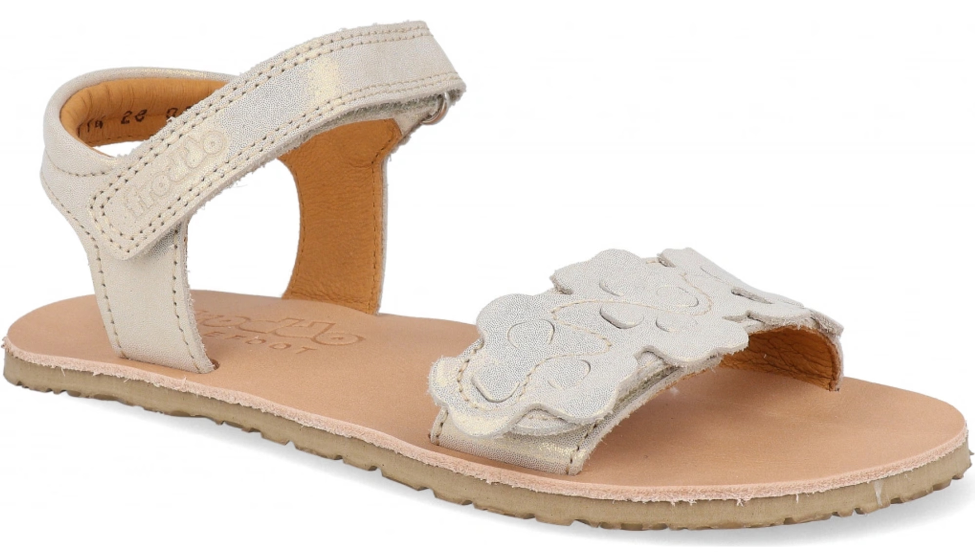Leder Sandalen mit Minimalsohle in glitzerndem Gold Shine von FRODDO Barefoot Flexy Flowers 3150265