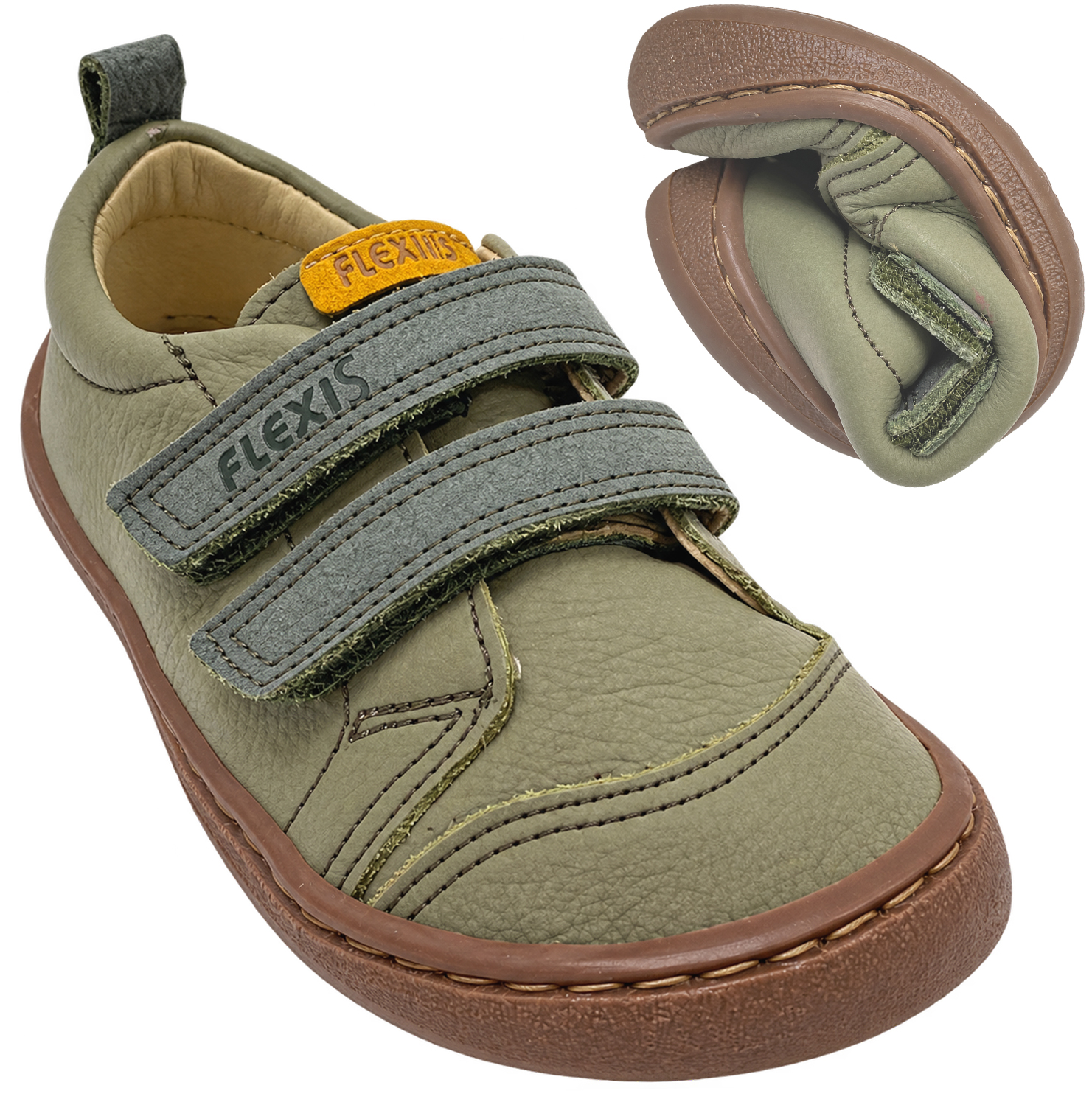 Leder Sneaker / Barfußschuhe von FLEXI NENS in Khaki Grün 9000-R