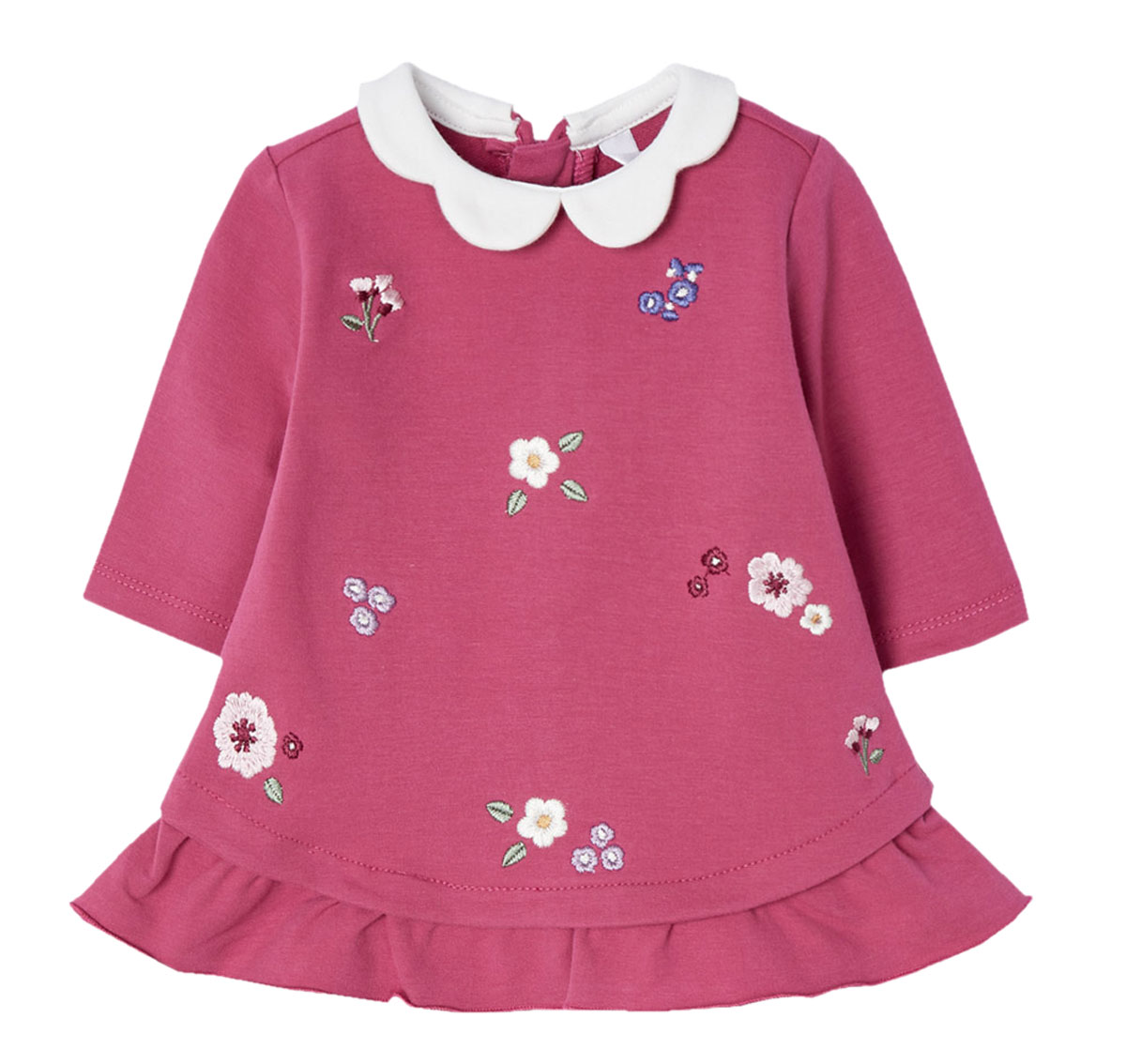 Süßes Sweatkleid in A - Linie, Matt Pink mit Blüten bestickt & Bübchenkragen von MAYORAL 2803