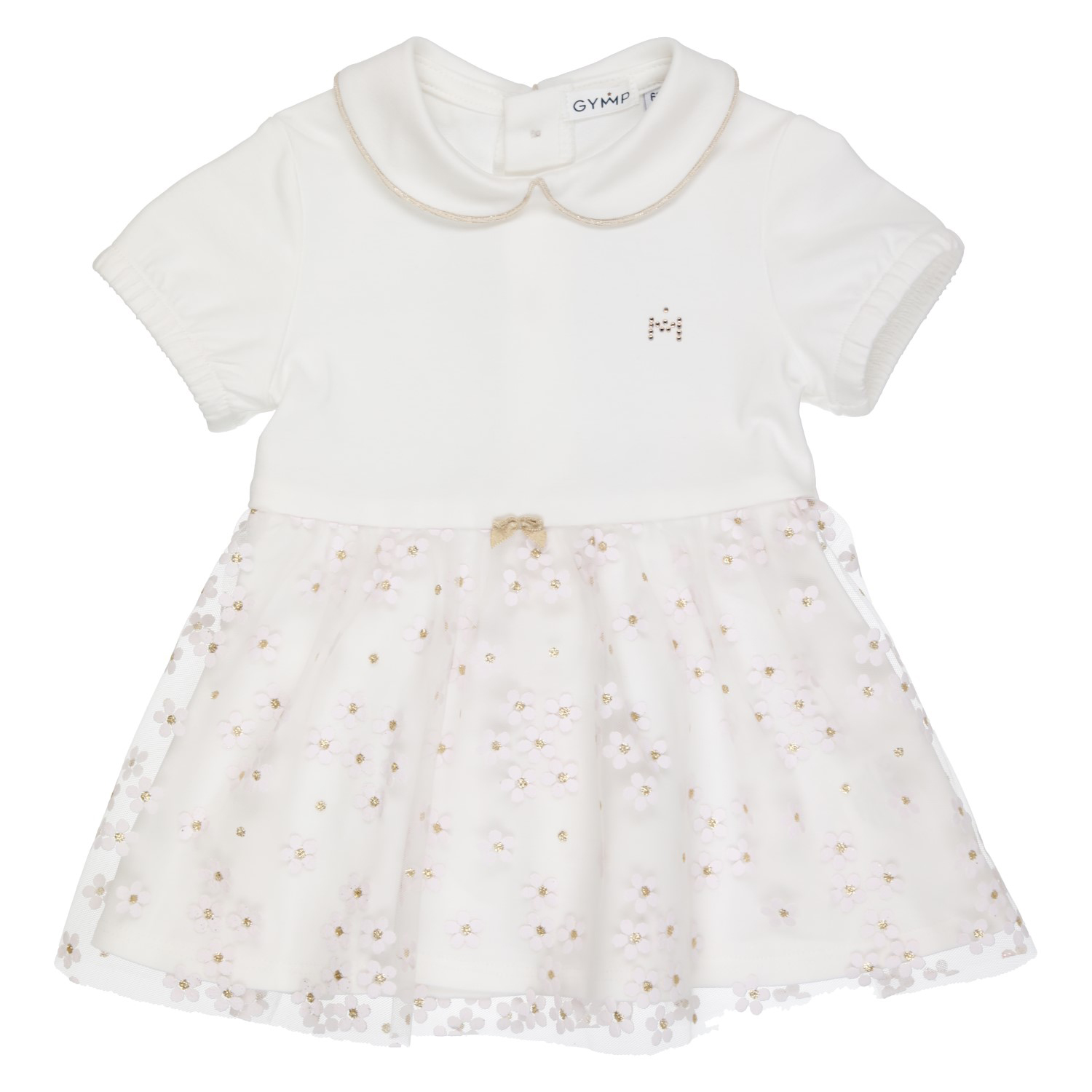 Festliches Kleid in Offwhite mit Tüllrock besetzt mit Blüten mit Goldglitter von GYMP 470-1415