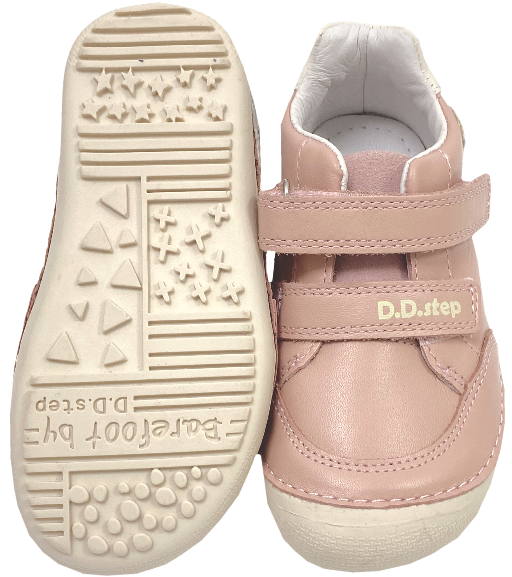 Leder Sneaker, knautschige Minimalsohle, Glitzer Stick Schwan auf Rose von D.D.Step Barefoot