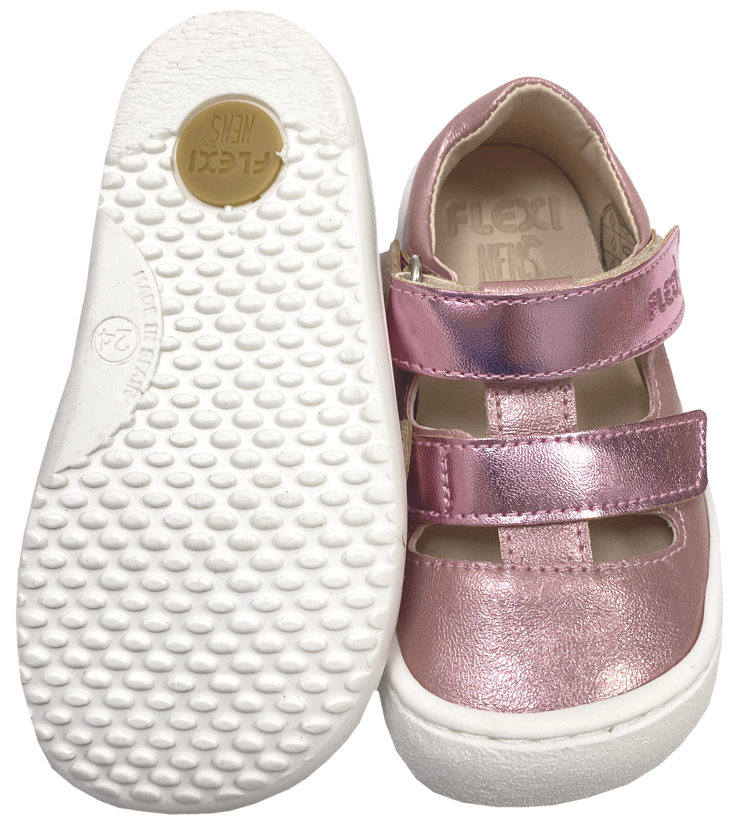 Halbsandale / Barfußschuhe in Rosa / Pink Glitzer aus Leder von FLEXI Nens mit Doppelklett 42790