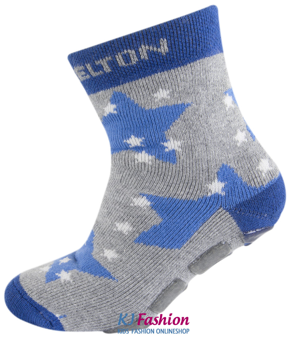 Stoppersocken aus BW Vollfrottee von MELTON * Blauer Stern auf Grau * 210038-240