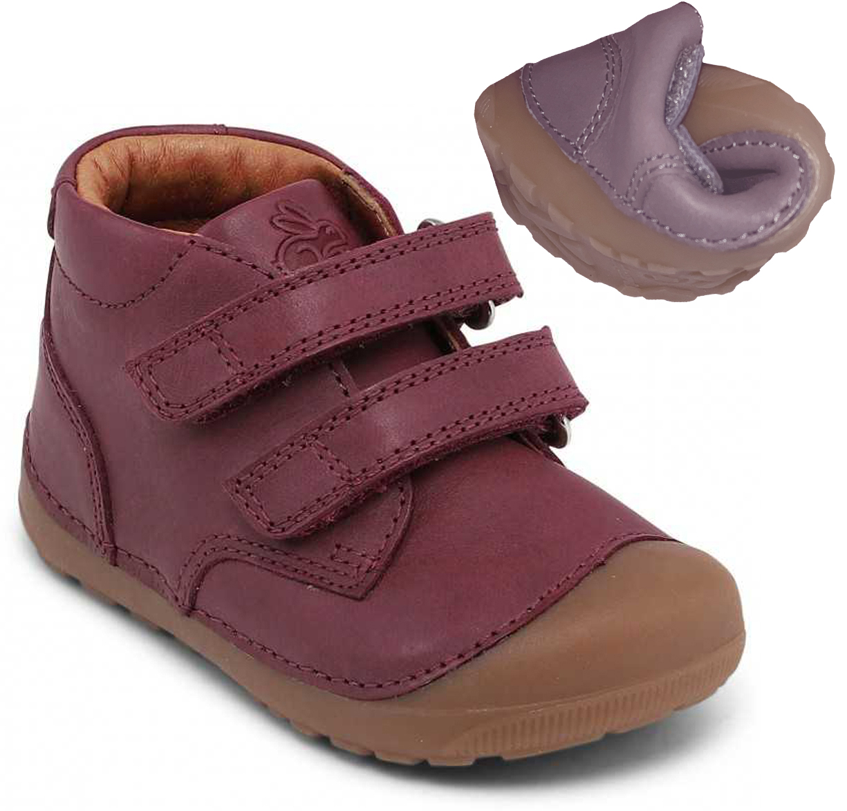 Weiche Leder Halbschuhe mit Klett Barfußschuhe von BUNDGAARD - Petit - Plum / Weinrot 101137DG