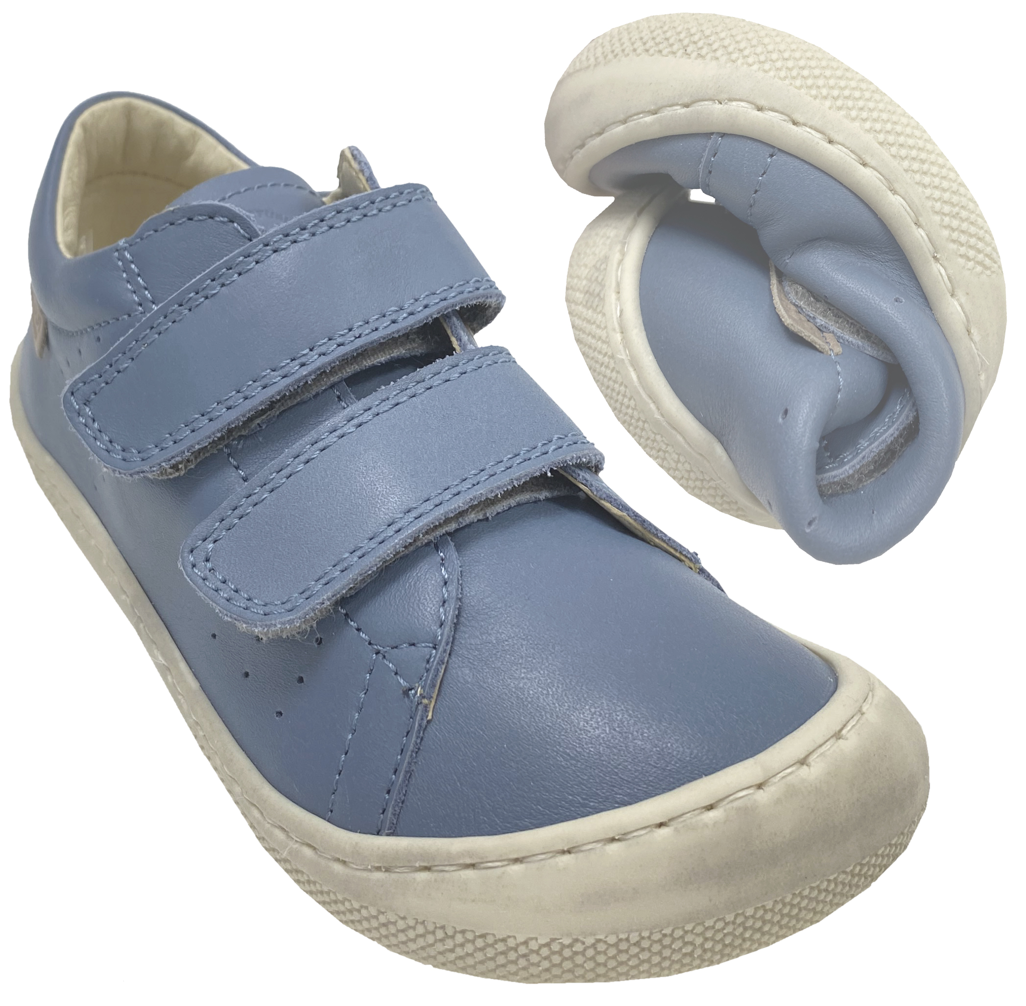 Knautschig weiche Leder Sneaker mit Minimalsohle von NATURINO Barefoot * BIRA * in Celeste