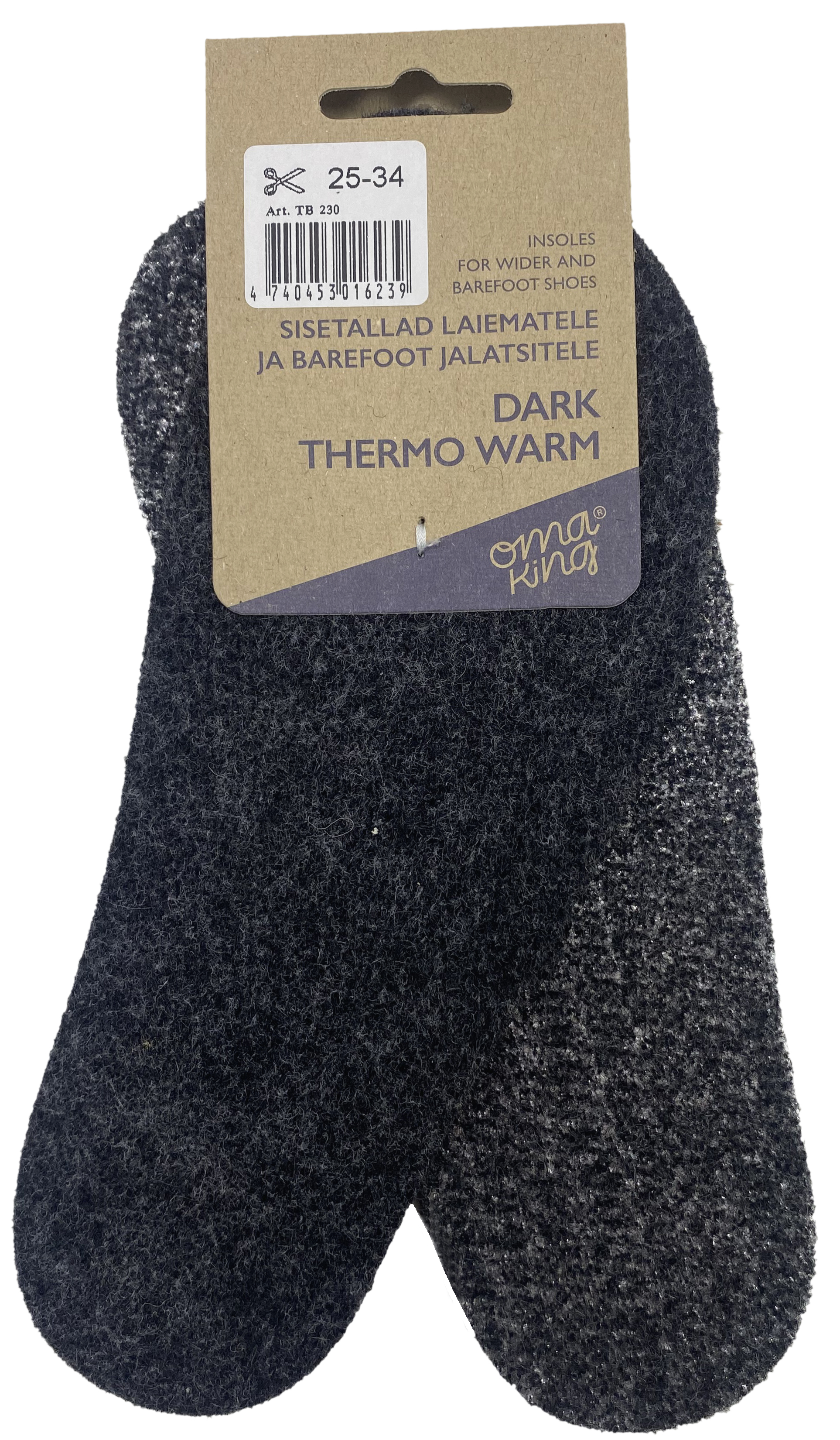 Einlegesohlen für Barfußschuhe von OMA King " Dark Thermo Warm " dunkler Wollfilz & Alu zuschneidbar