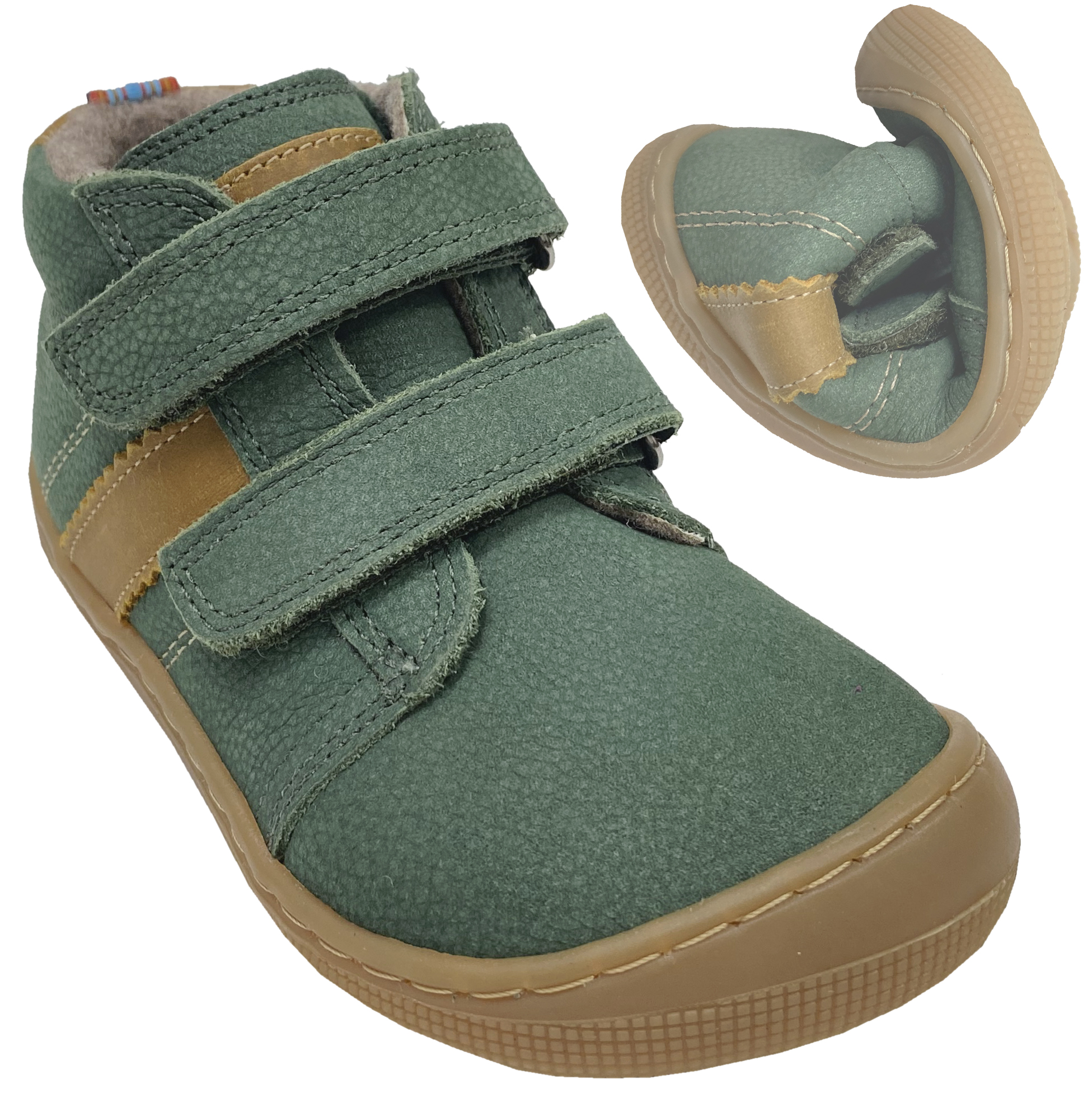 Hydroleder Barfußschuhe mit Wollfutter * DAVID 3.0 Wool * in DK Grün/Ocker von KOEL 07M070.233