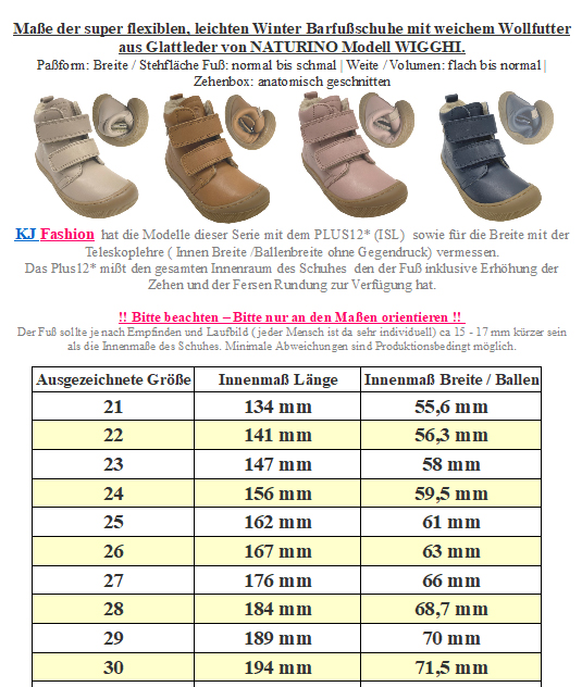 Naturino Barfuß Winterstiefel Nappa Leder *WIGGHI* m. Wollfutter in Cognac