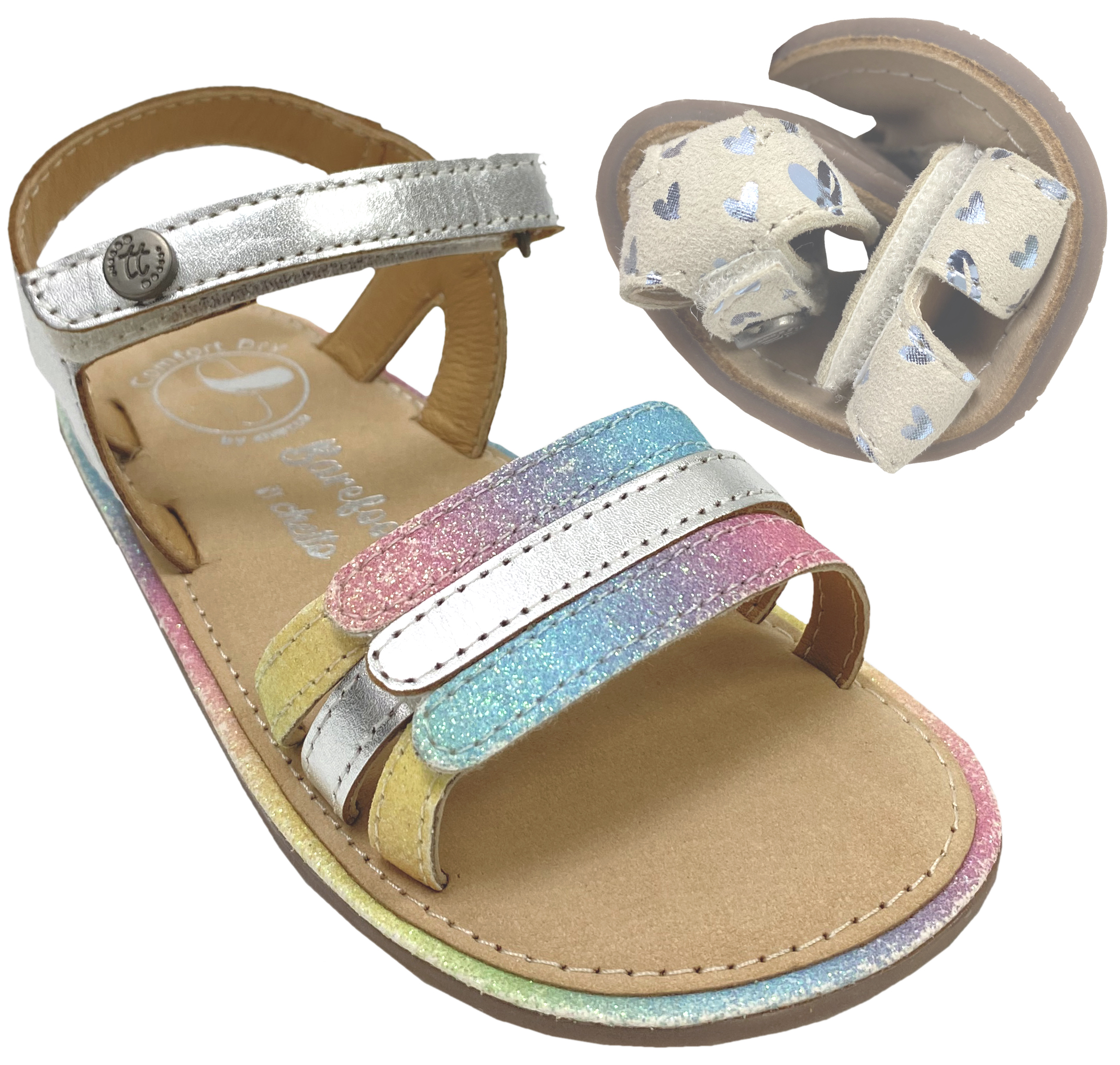 Sandale mit Minimalsohle /Barfuß Sandale Regenbogen Silber Glitzer von CHETTO Barefoot 1126016