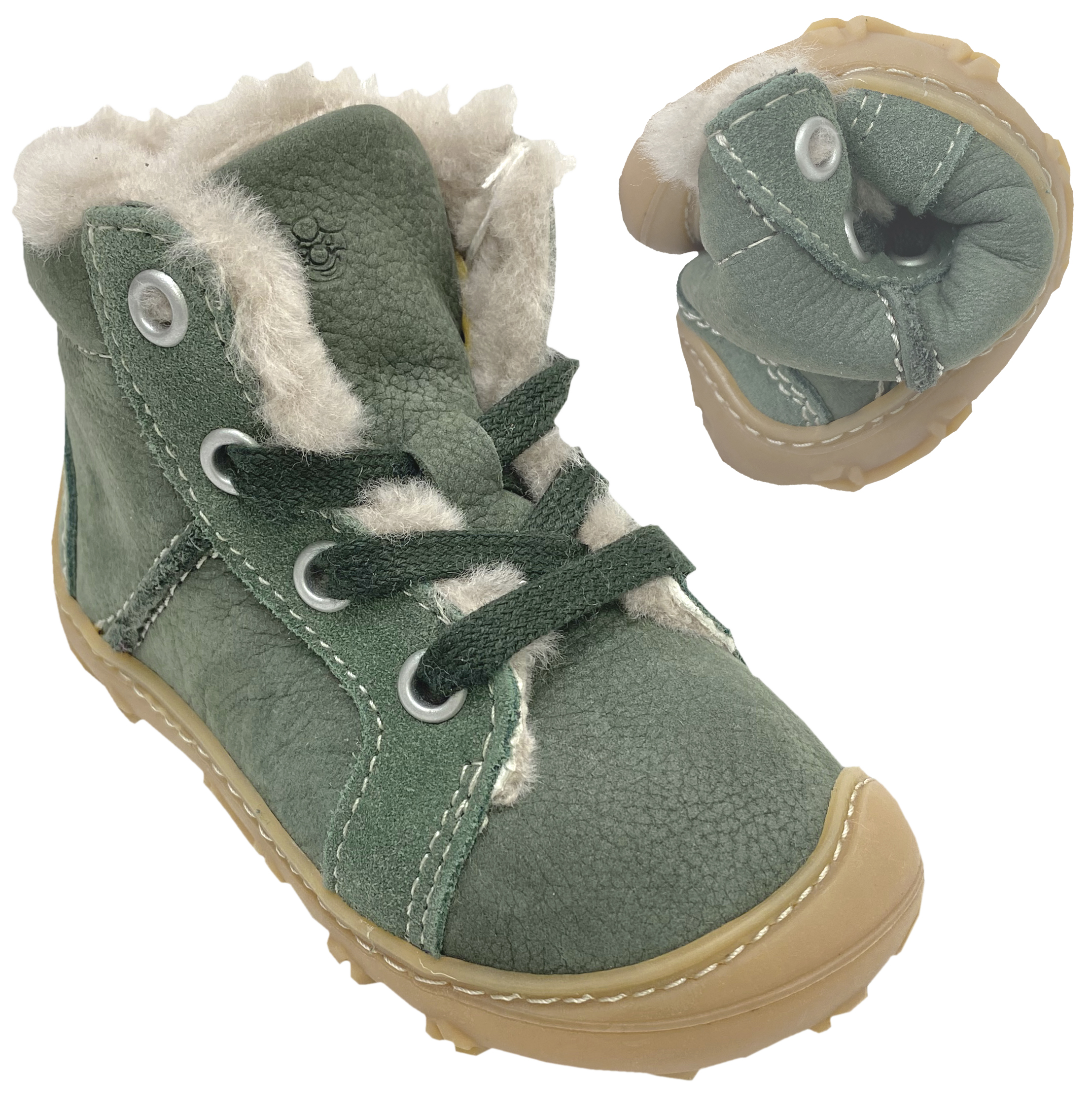 Leder Stiefel Lammfell Futter in Salbei Grün v. PEPINO by RICOSTA Barefoot ELIA