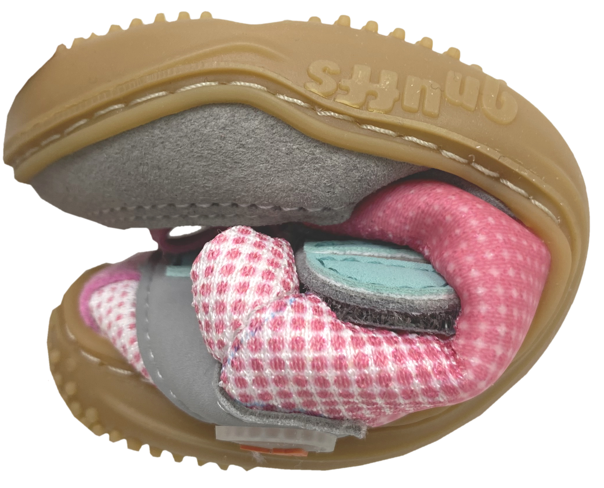 Vegane Barfuß Sneaker mit Klett & Zierschnürung von QNUFFS by Ricosta  *Fichte* in Hellgrau / Pink