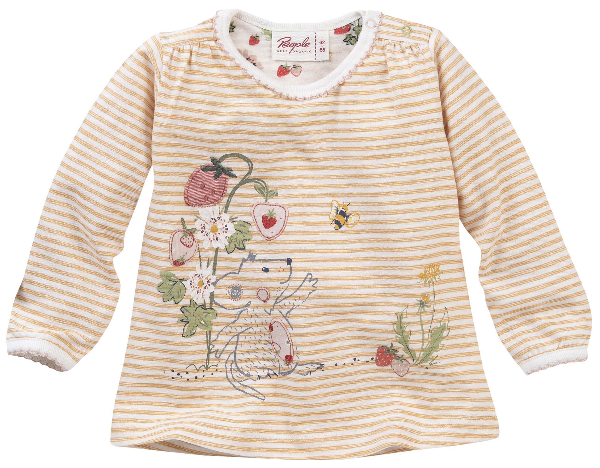 Niedliches Ringelshirt in Offwhite / Gelb mit Erdbeer Stick BIO BW von PEOPLE Wear Organics 2311053