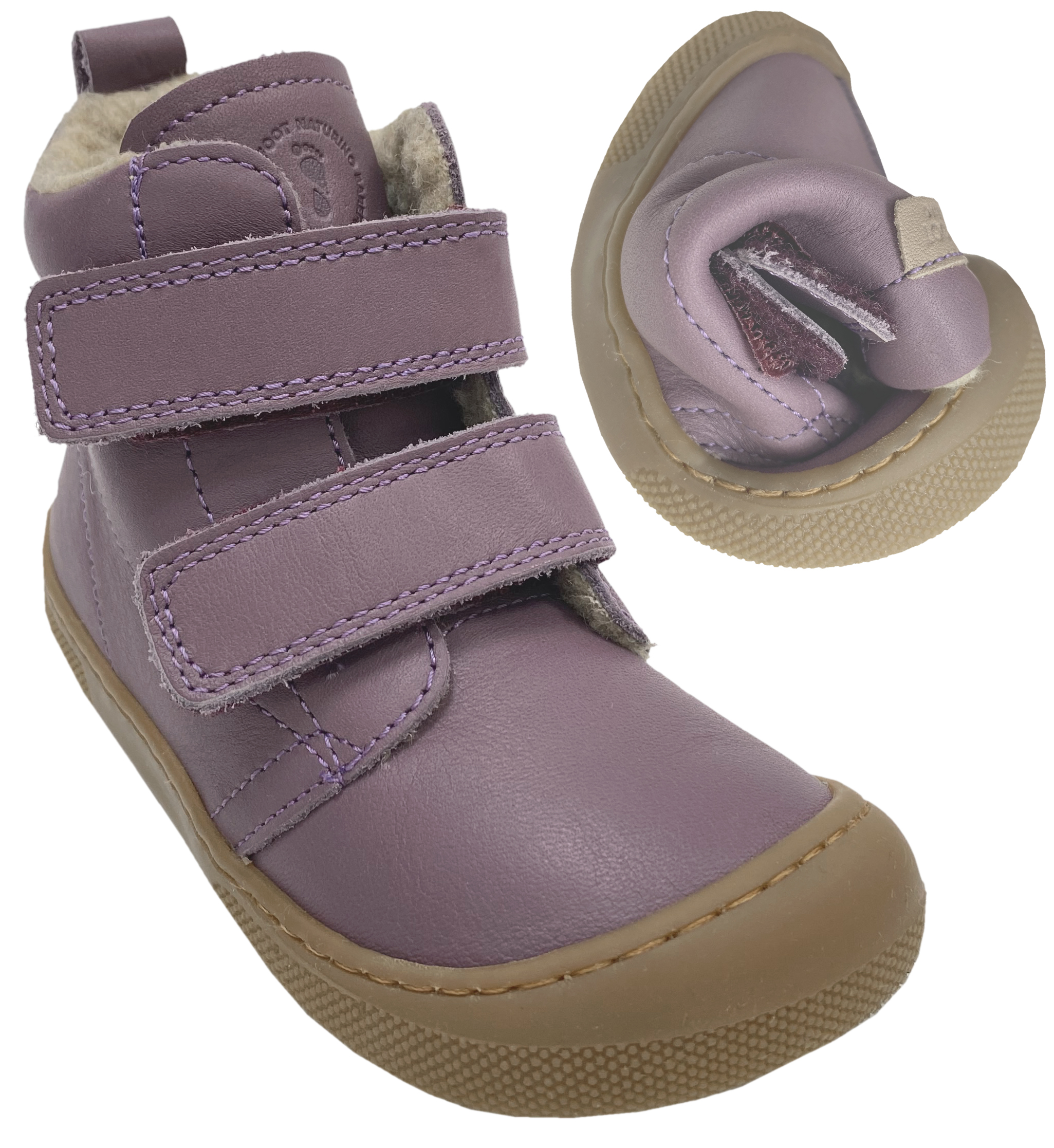 Woll gefütterte leichte Barfußschuhe / Winterstiefel in Magnolia/ Lila > NATURINO Barefoot < WIGGHI