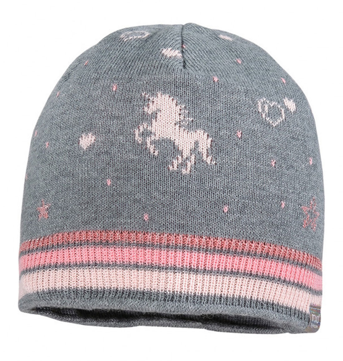 BW Strickmütze in Hellgrau mit Rosa Einhorn & Altrosé Glitzer Str. von MAXIMO 374300