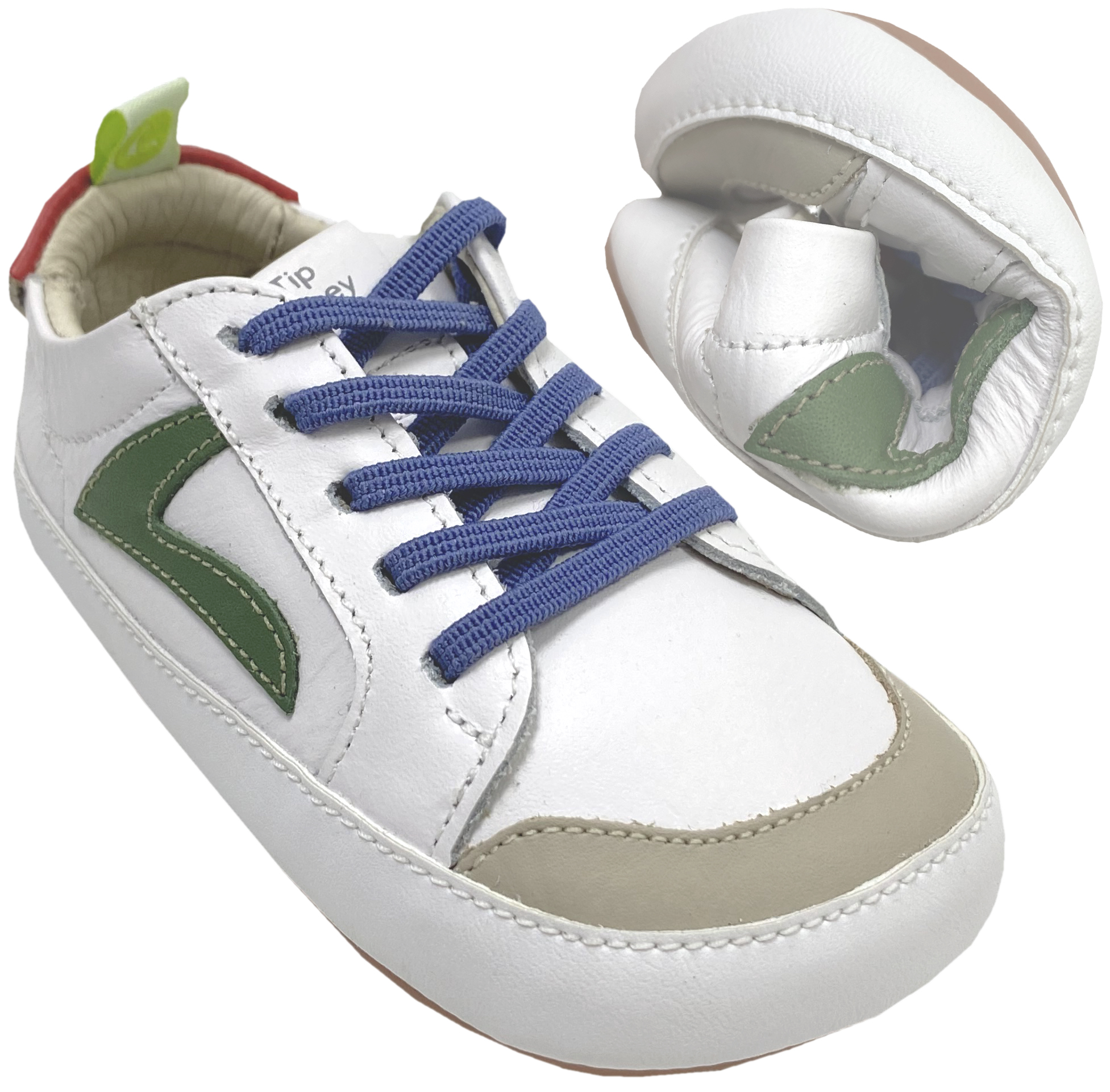 Knautschiger Lederschuh mit Minimalsohle Barfußsneaker *GROUND* Weiß / Bunt von TIP TOEY JOEY