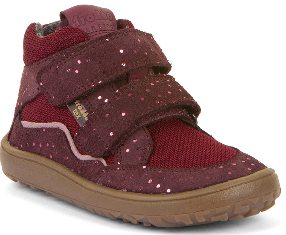 Halbhohe Barfußschuhe, Leder / Mesh +TEX, Textil Inlay in Bordeaux Glitzer von FRODDO G3110266
