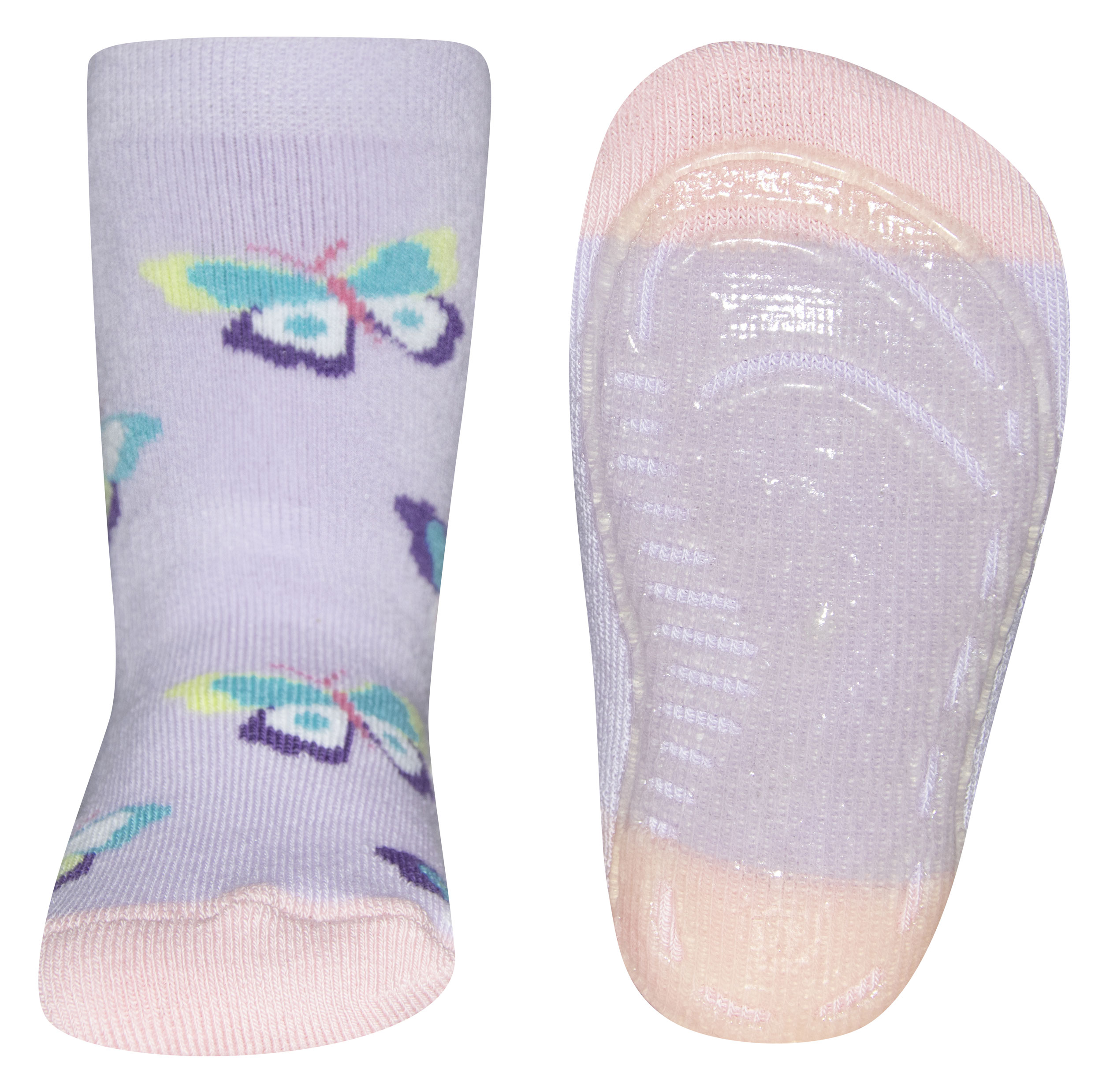 Rutschfeste Stoppersocke, BW Mix, Innenfrottee, mit Softstep Sohle von EWERS - Schmetterling Flieder