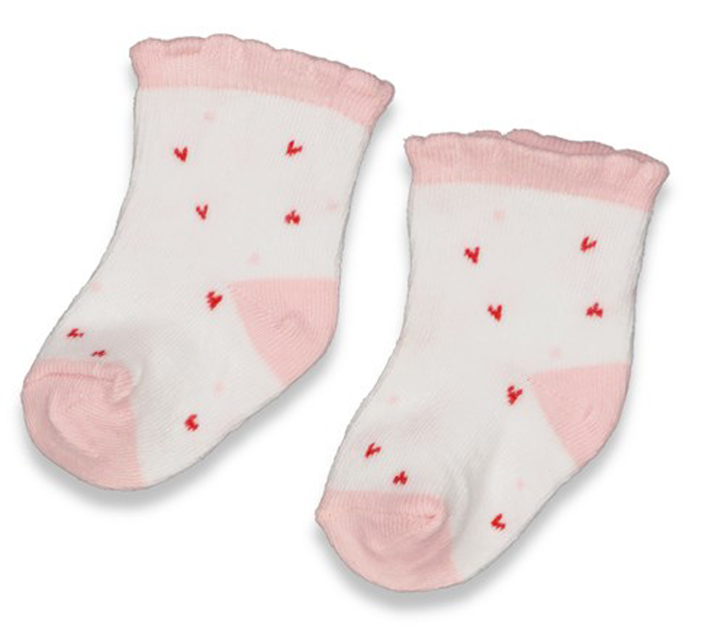Babysöckchen in Weiß mit roten Herzchen & Rosa Abschlüssen v. FEETJE  "Sooo Cute" Gr.62-68