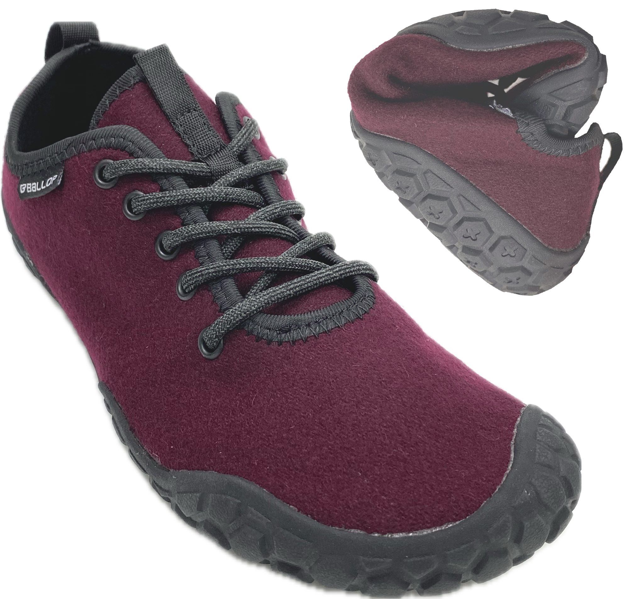 Leichter Sneaker / Barfußschuh aus Wollmix in Bordeaux von BALLOP Modell CORSO