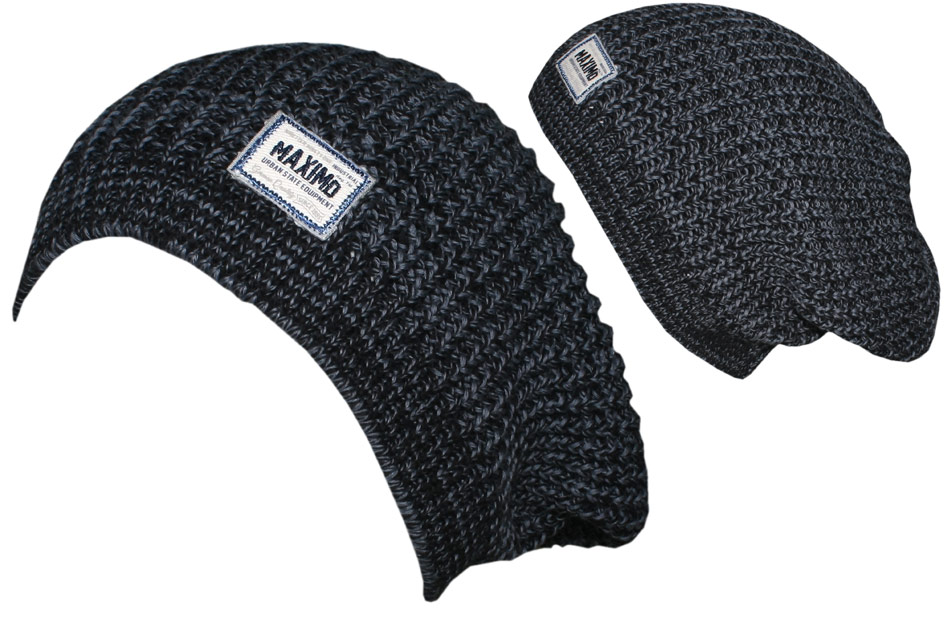 Cooles Strickbeanie aus reiner BW in Schwarz Grau Melange von MAXIMO  63579-598200