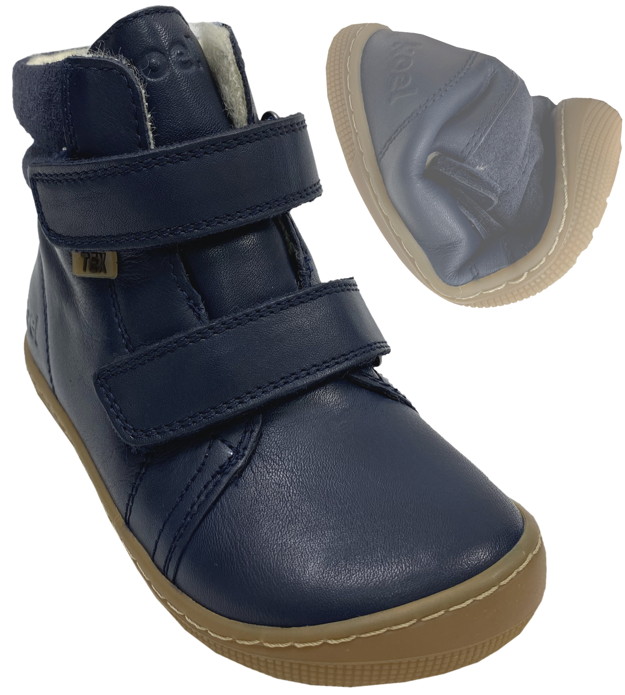 Schurwoll gefütterte Barfußschuhe aus Glattleder in Navy * DEMIL * von KOEL Barefoot 07T053.102