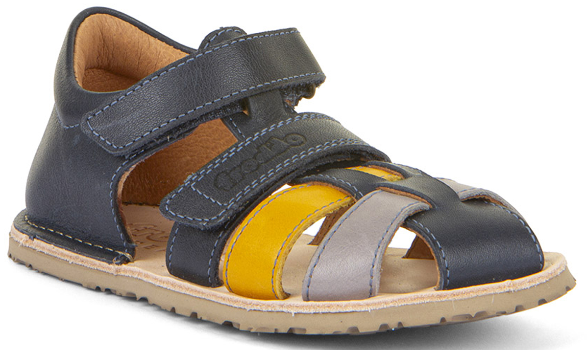 Barfußsandalen aus Leder Fersenschutz & Zehenschutz, Blau/Gelb von FRODDO Flexy G3150283