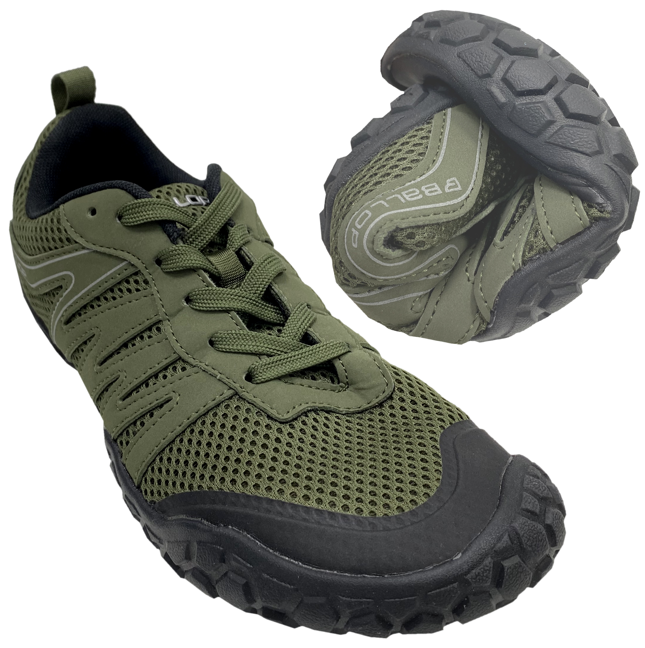Sportlich leichter Mesh Sneaker / Barfußschuhe in Olive von BALLOP Modell Pellet